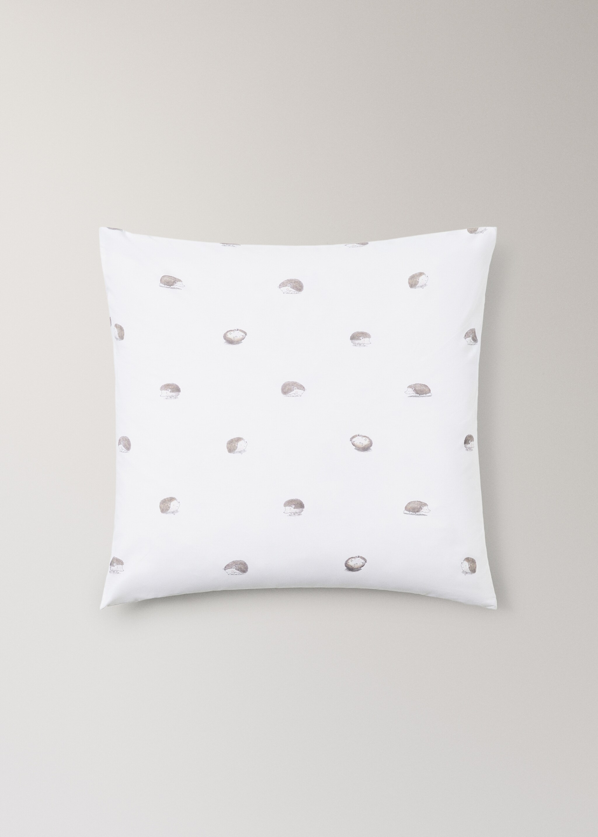 Children's percale cotton pillowcase with hedgehog print 60x60 cm - Article without model, White. Ref: 17011595-00.