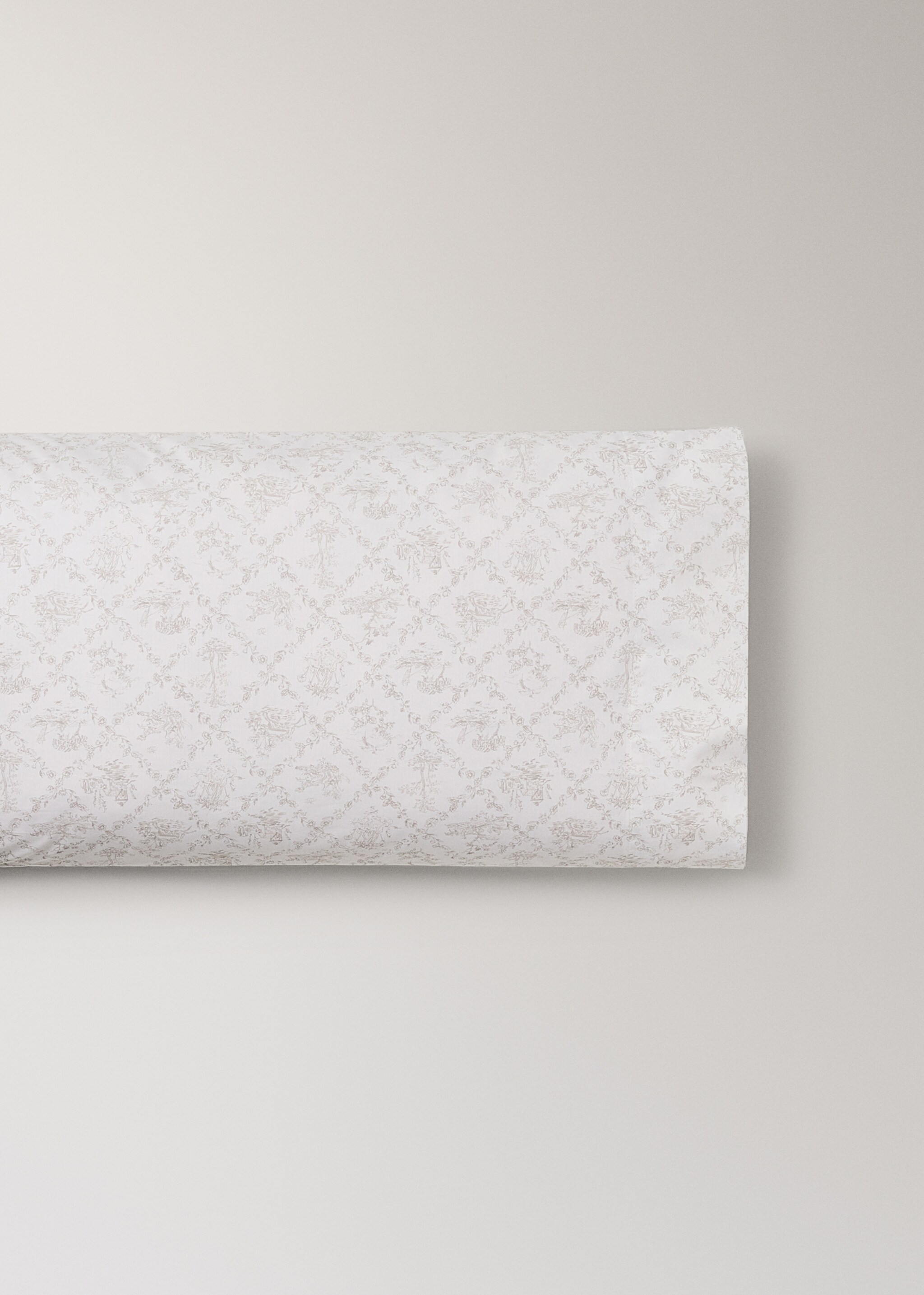 Toile de Jouy cotton percale pillowcase 45x110 cm - Article without model, Medium Brown. Ref: 17011599-00.
