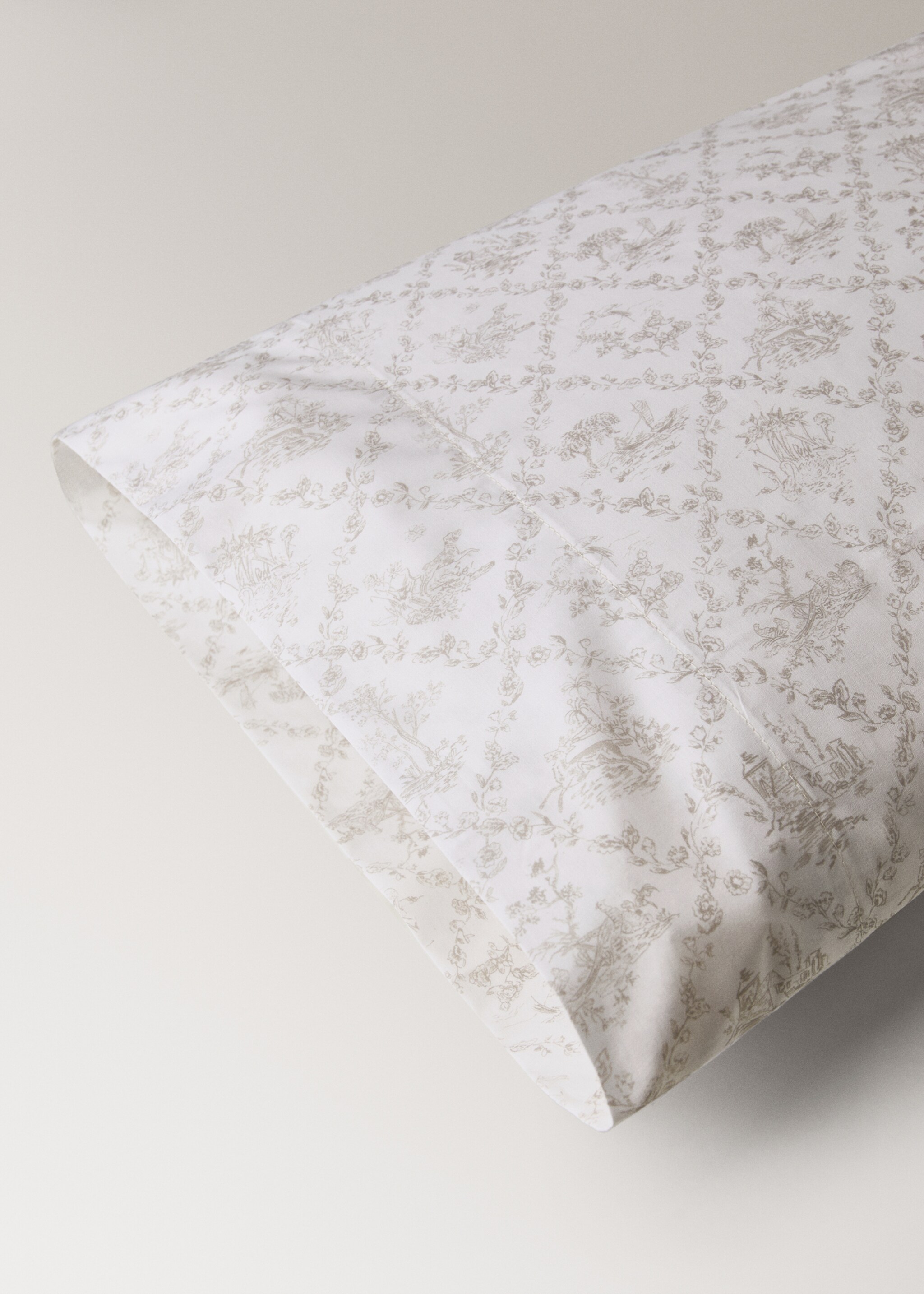 Toile de Jouy cotton percale pillowcase 45x110 cm - Details of the article 1, Medium Brown. Ref: 17011599-00.