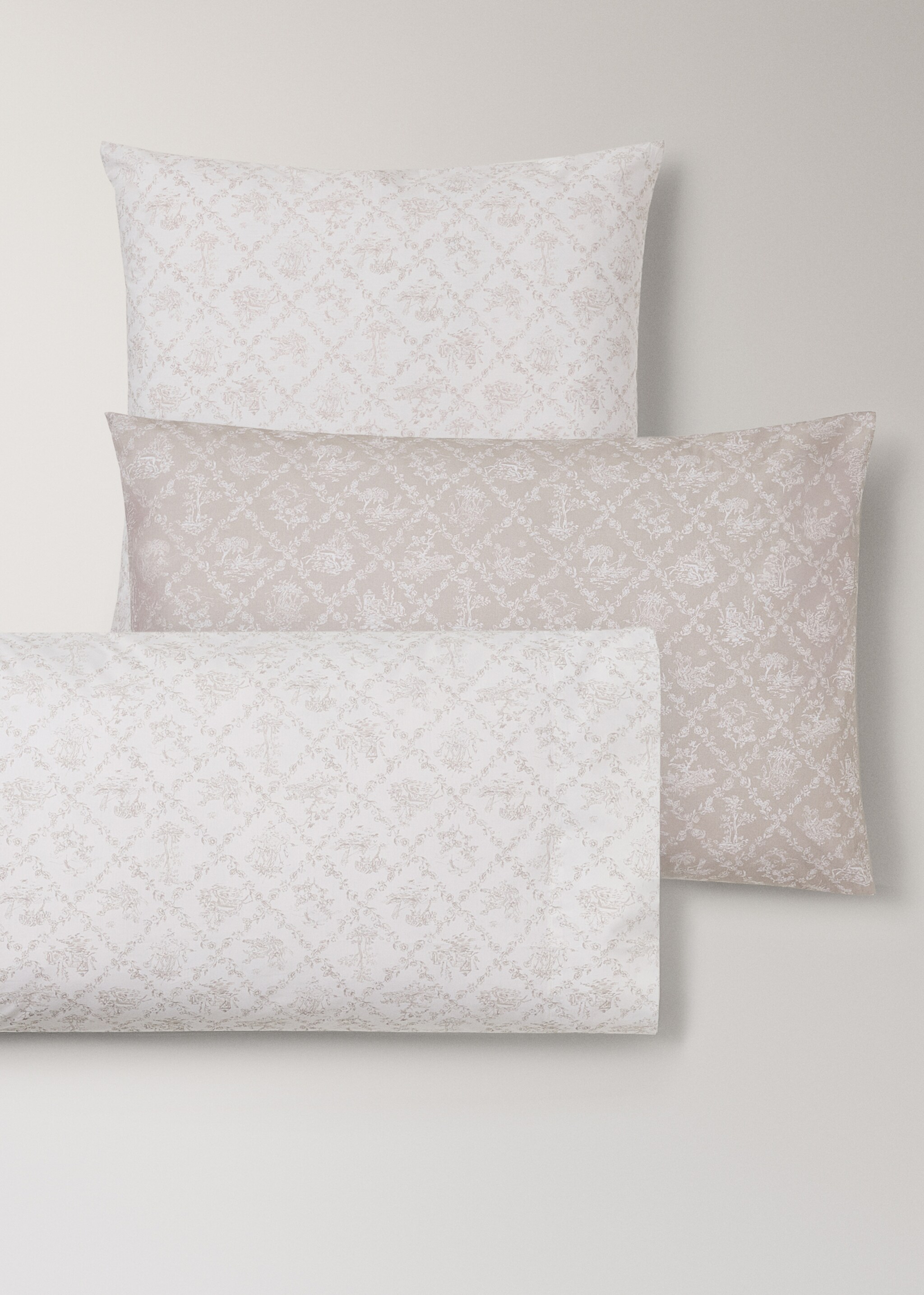 Toile de Jouy cotton percale pillowcase 50x75 cm - Details of the article 3, Medium Brown. Ref: 17011600-00.