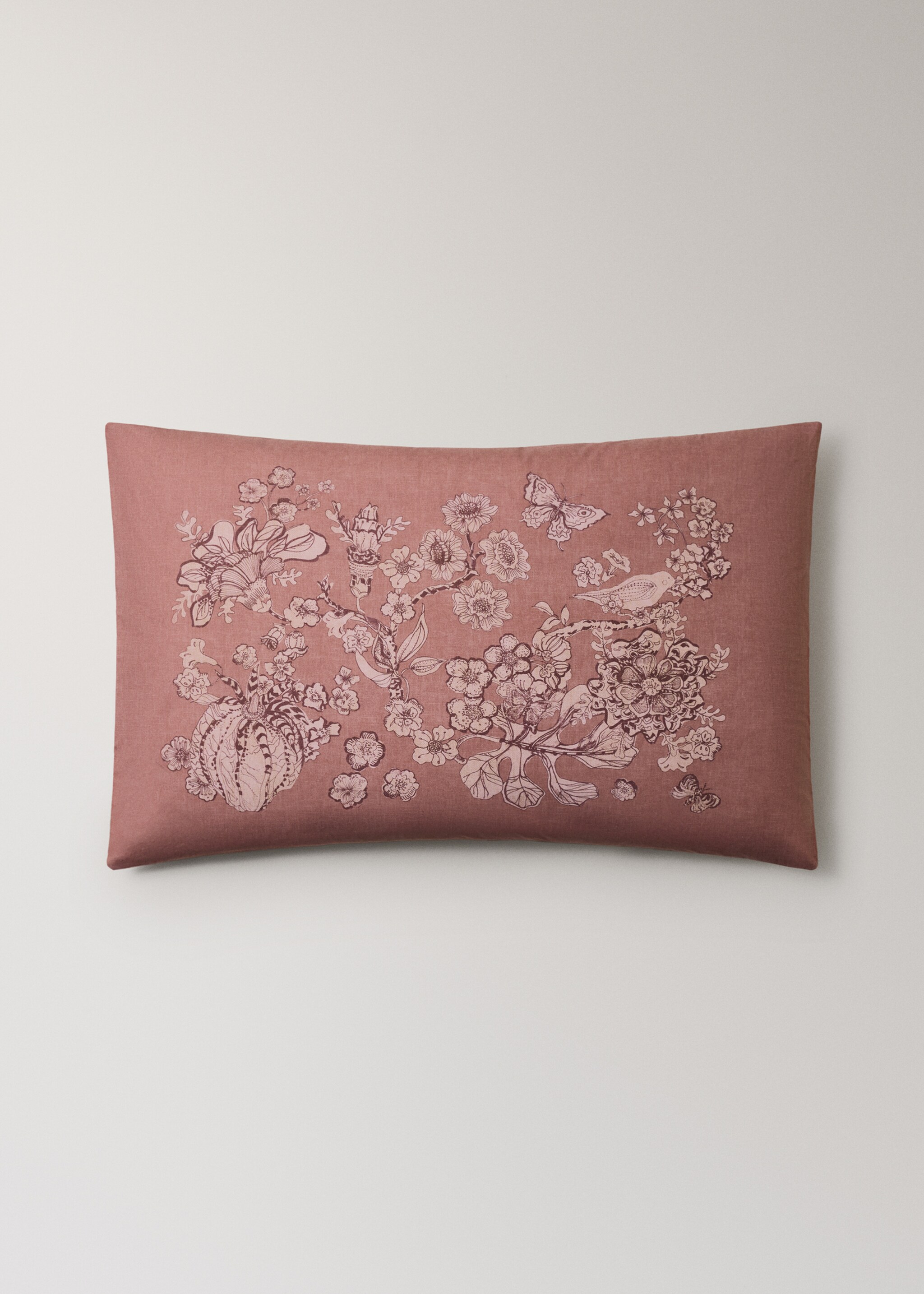Floral print cotton percale pillowcase 50x75 cm - Товар без моделі, Помірно-коричневий. Ref: 17011609-00.