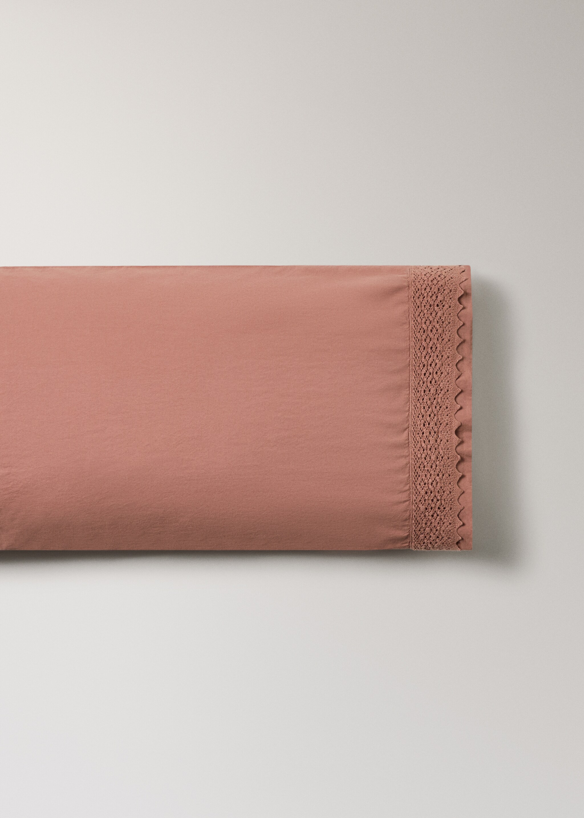 Lace washed cotton pillow case 45x110 cm - Article without model, Medium Brown. Ref: 17011622-00.