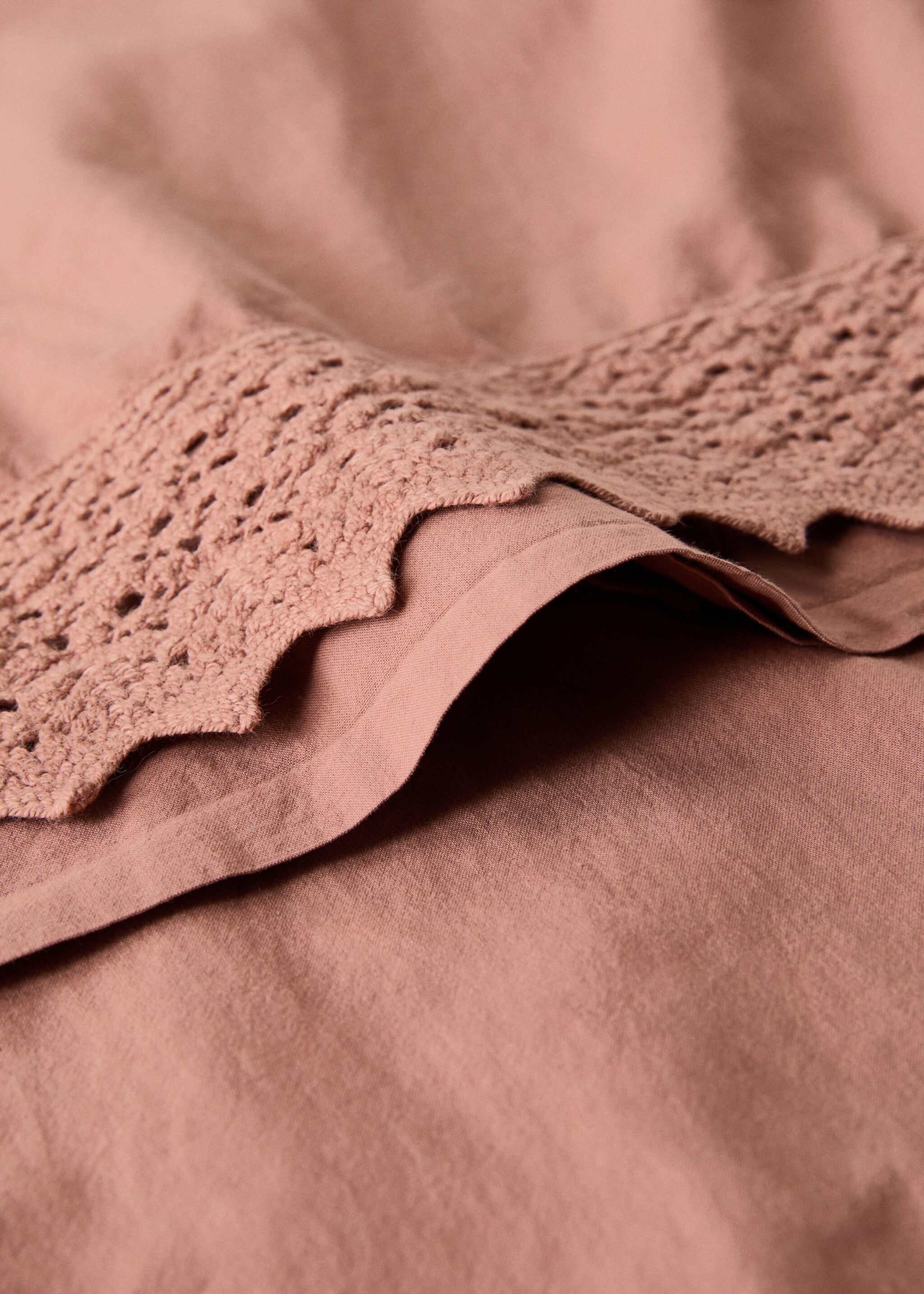 Lace washed cotton pillow case 45x110 cm - Details of the article 1, Medium Brown. Ref: 17011622-00.