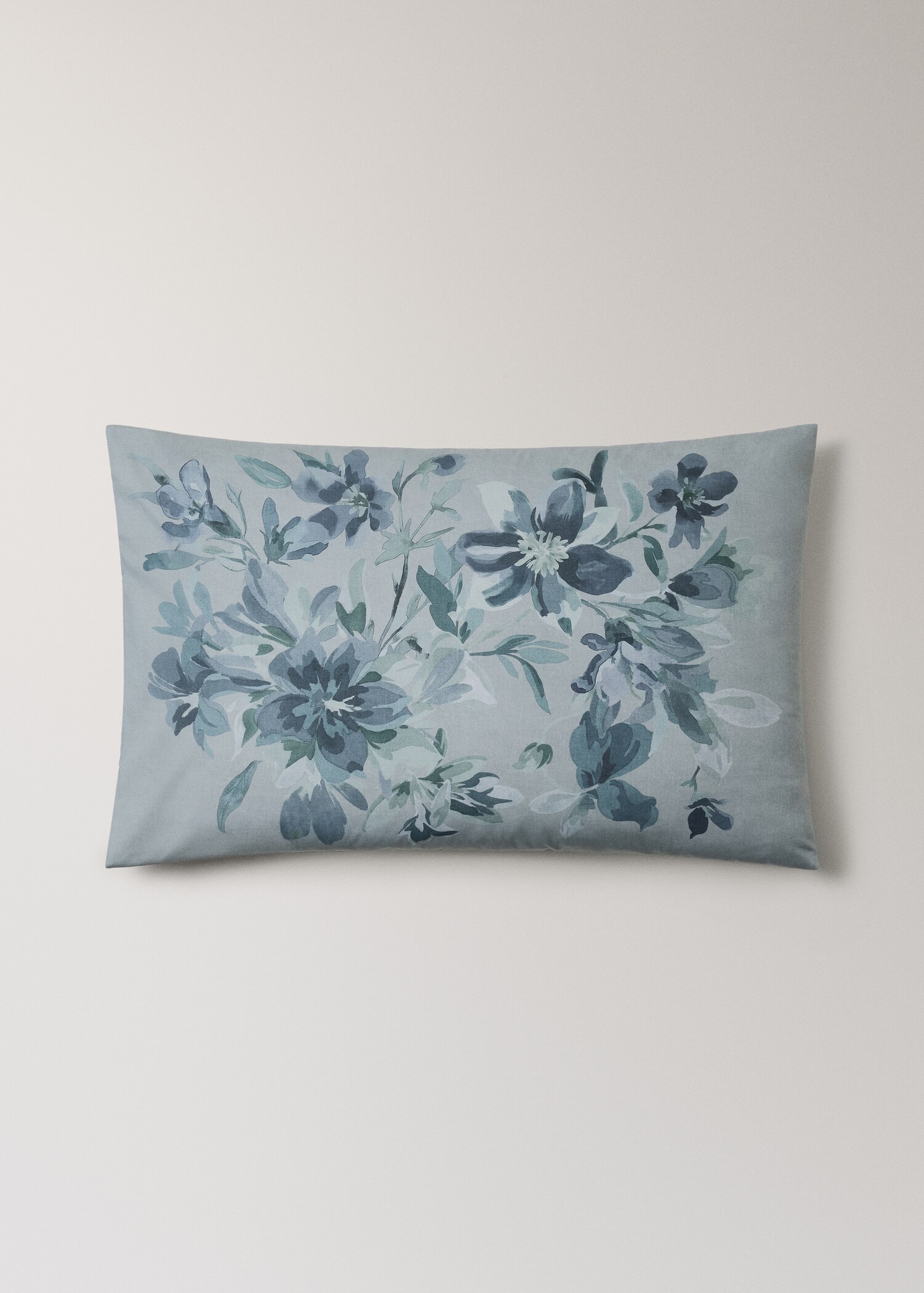 Watercolour floral print percale cotton pillowcase 50x75 cm - Article without model