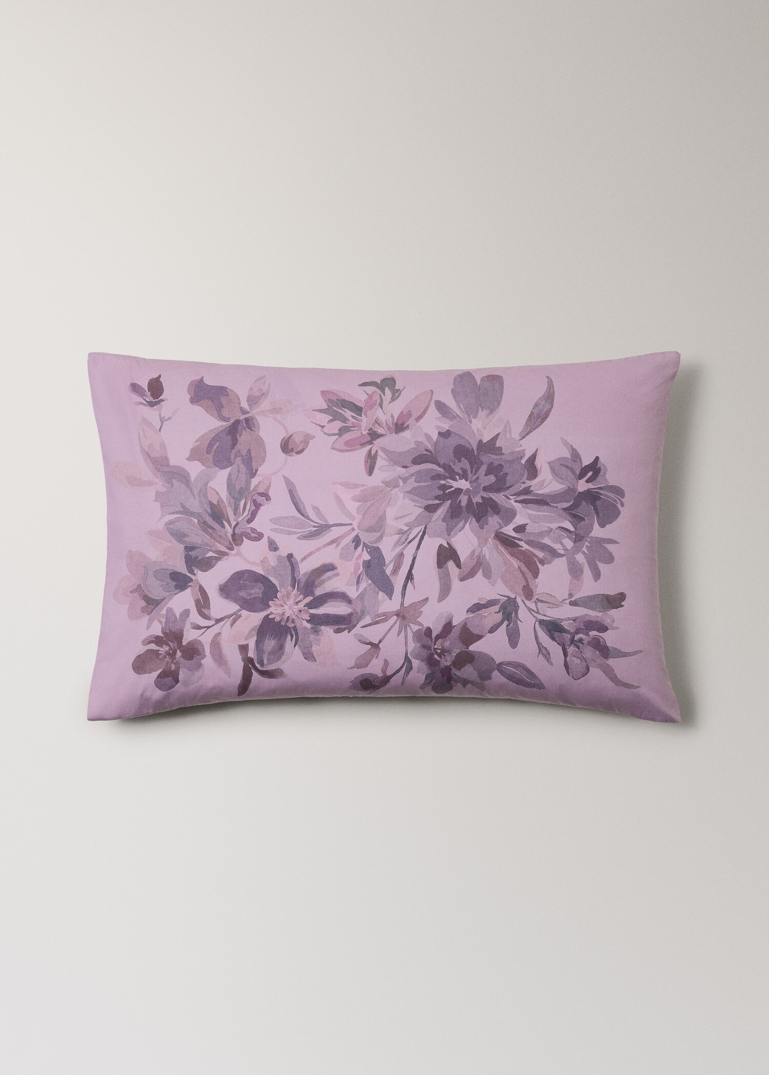 Watercolour floral print percale cotton pillowcase 50x75 cm - Article without model