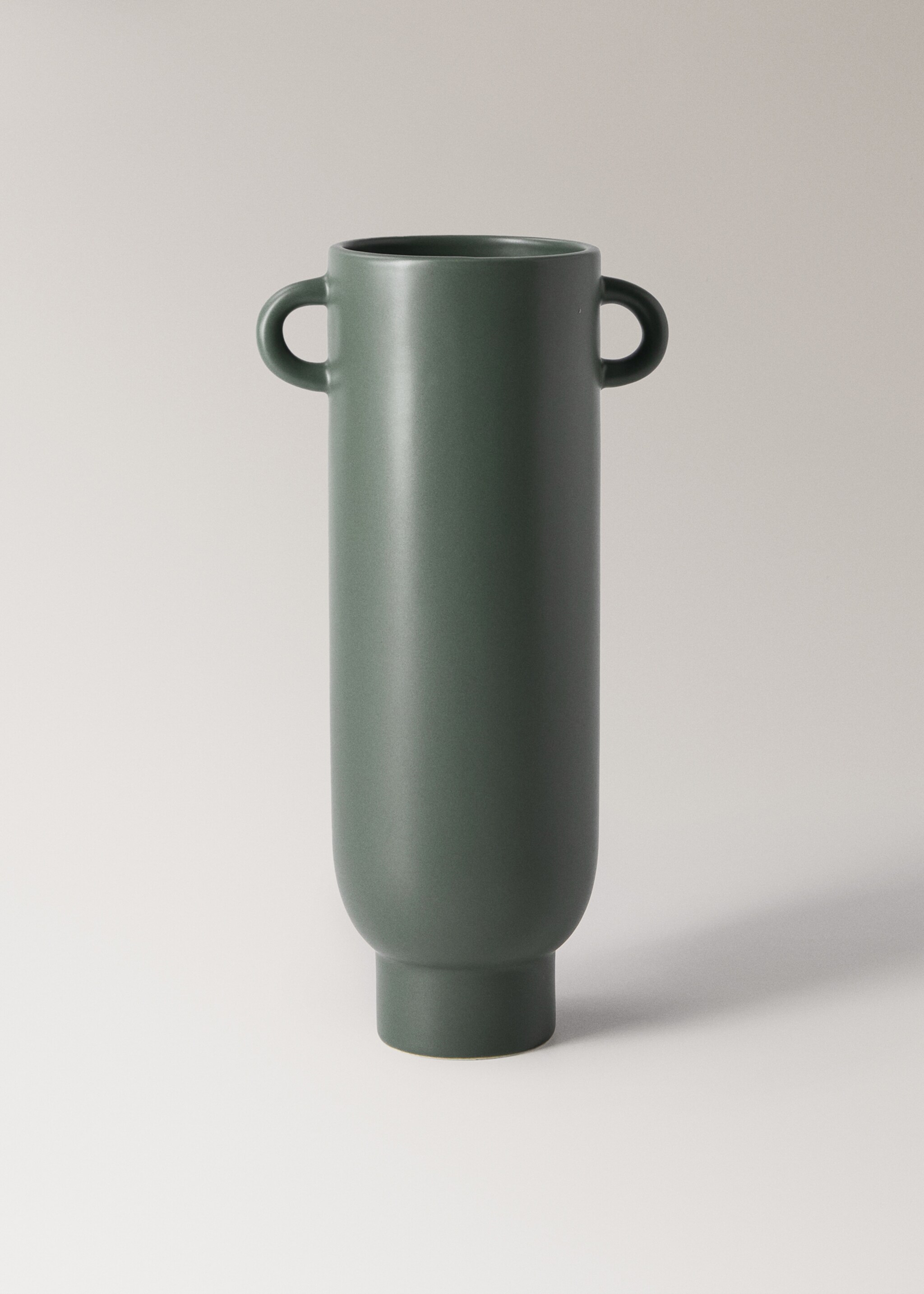 Cylindrical earthenware vase with handles - Article without model, Forest Green. Ref: 17012044-00.