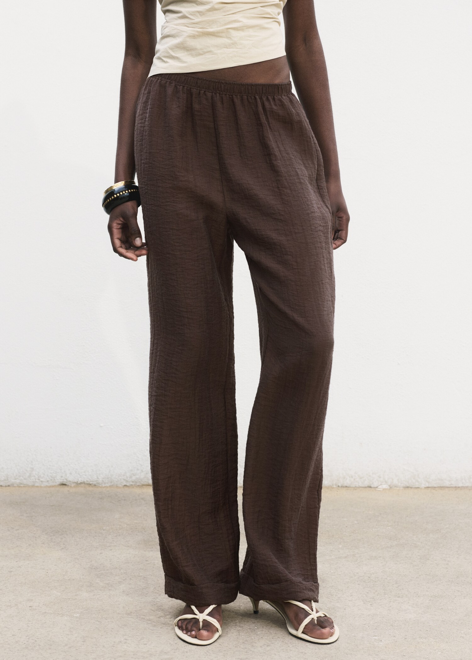 Lyocell trousers with elastic waistband - Medium plane