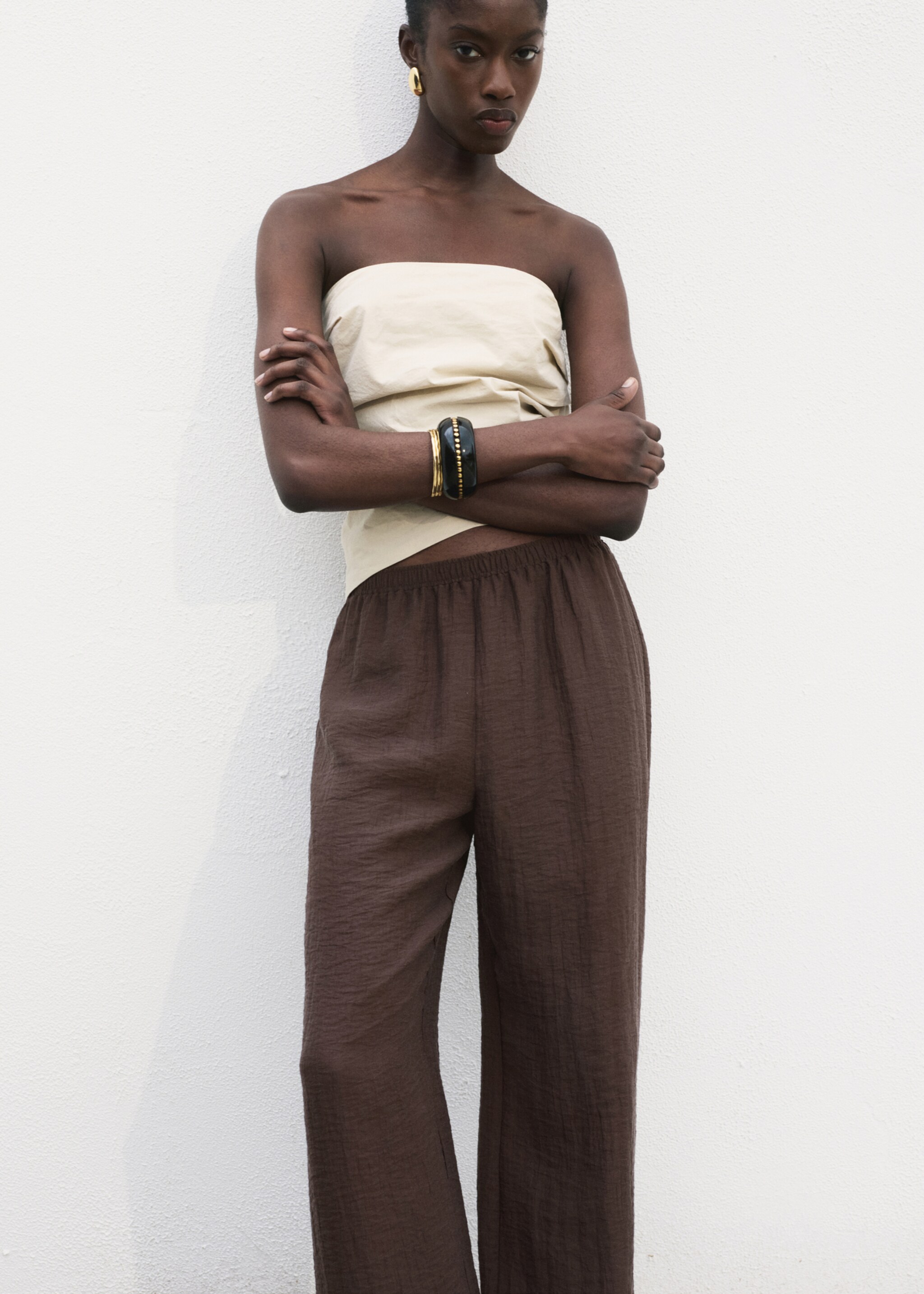 Lyocell trousers with elastic waistband - Details of the article 1