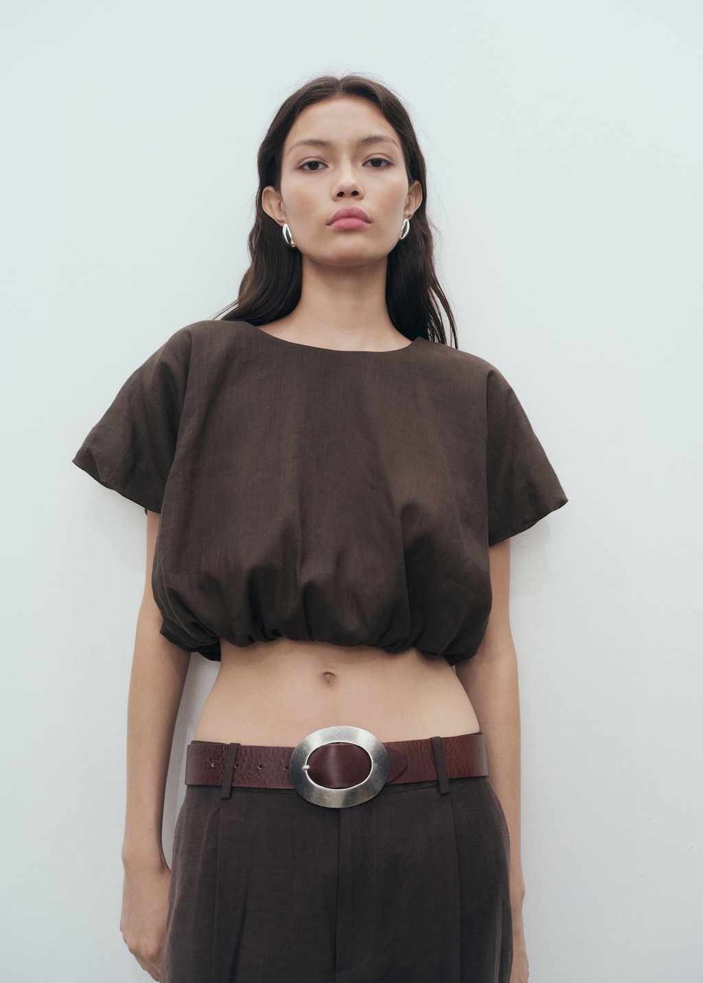 Ramie cropped balloon blouse - image 3