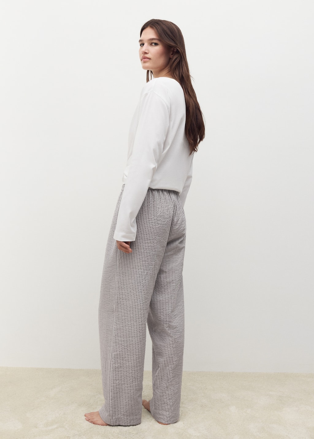 Seersucker striped two-piece pajamas