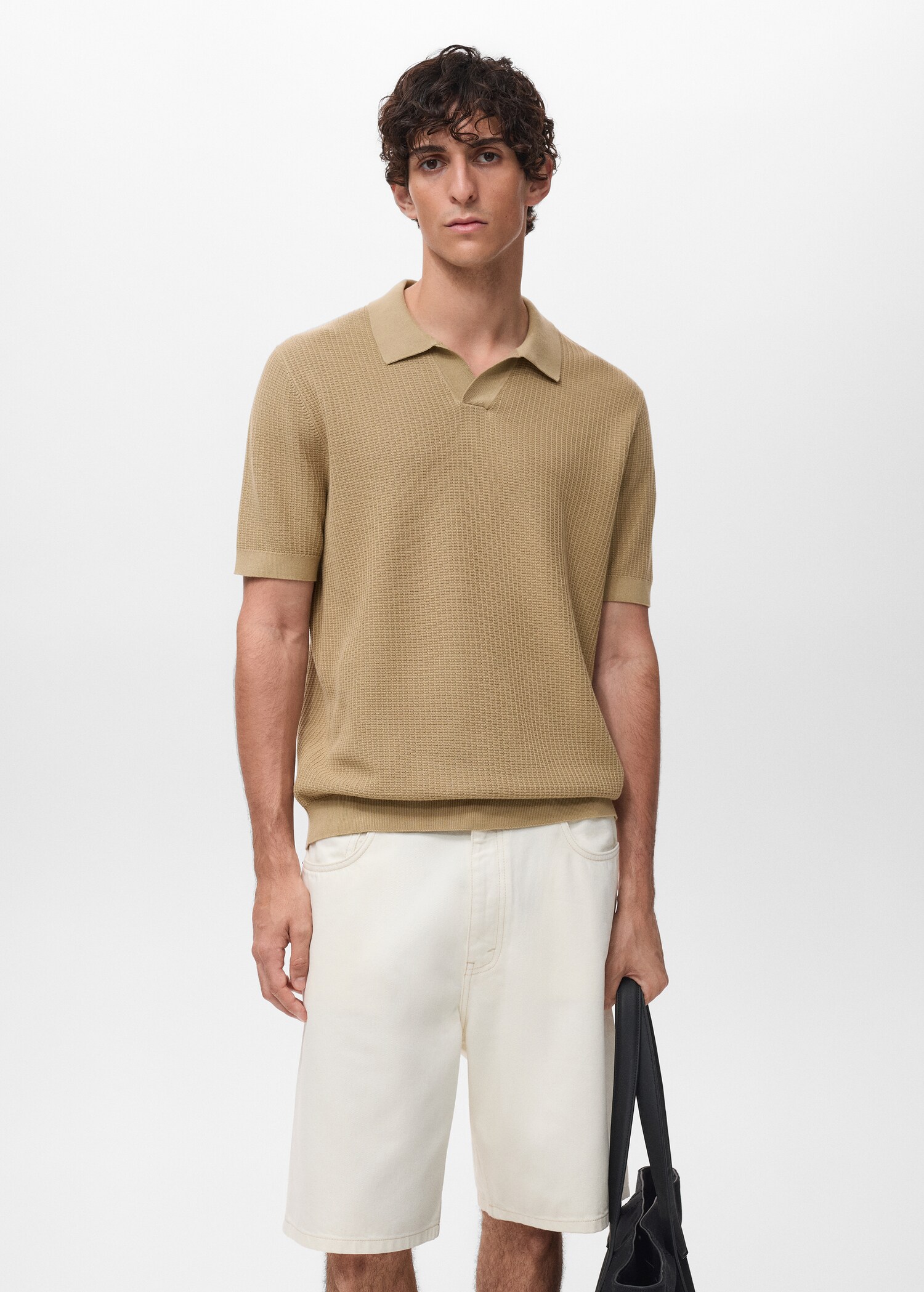 Crochet cotton polo shirt - Medium plane