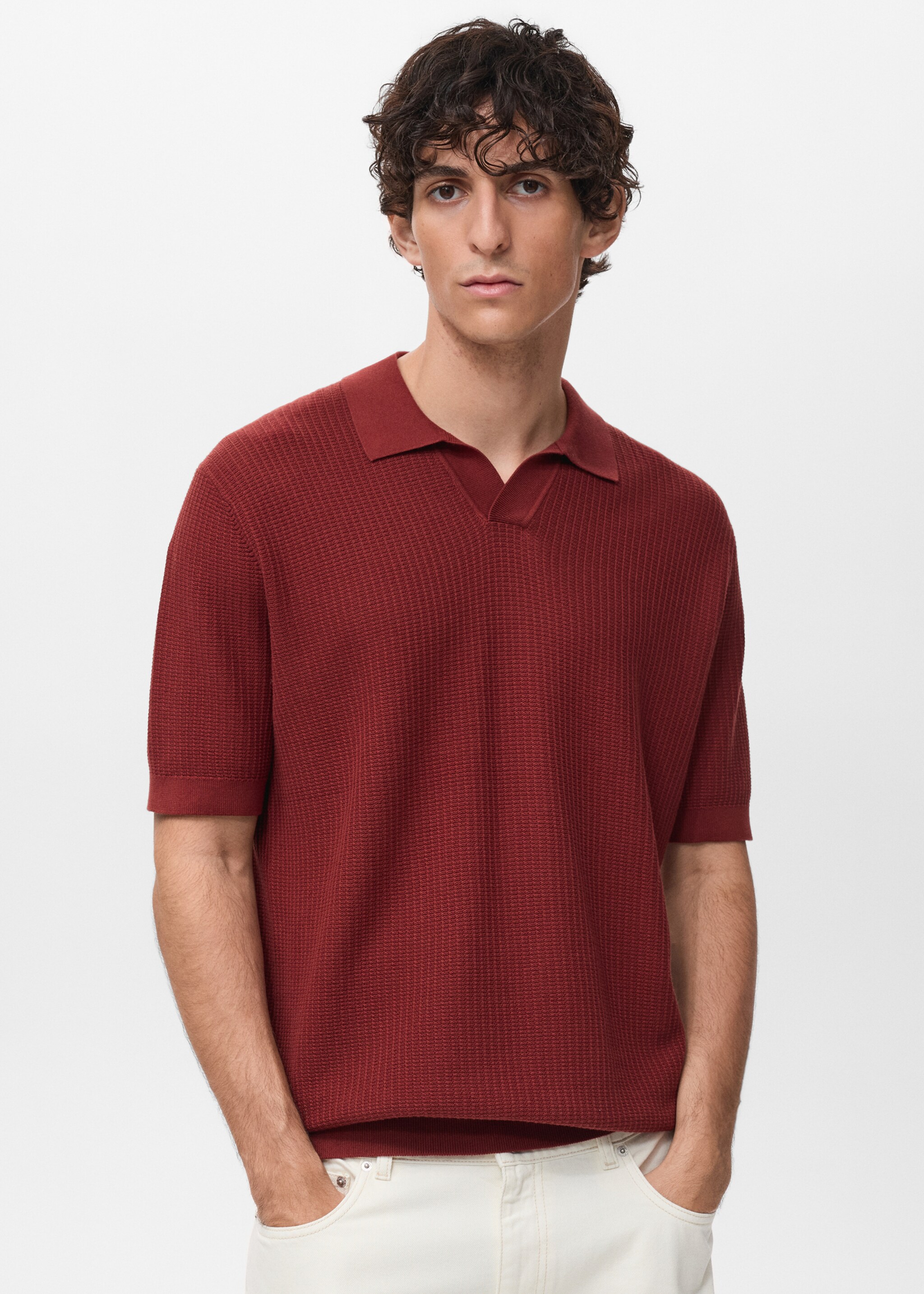 Crochet cotton polo shirt - Medium plane