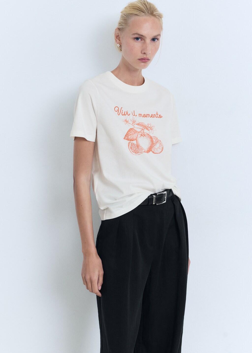 Mango Printed cotton-blend t-shirt
