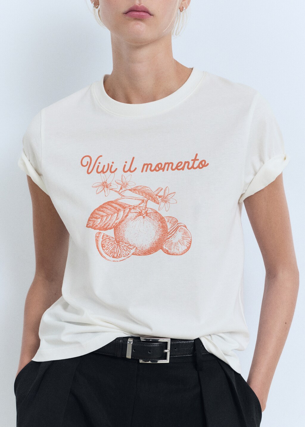 Mango Printed cotton-blend t-shirt