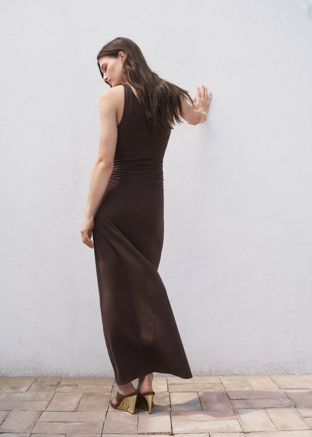 Asymmetrical dress with gathered strap