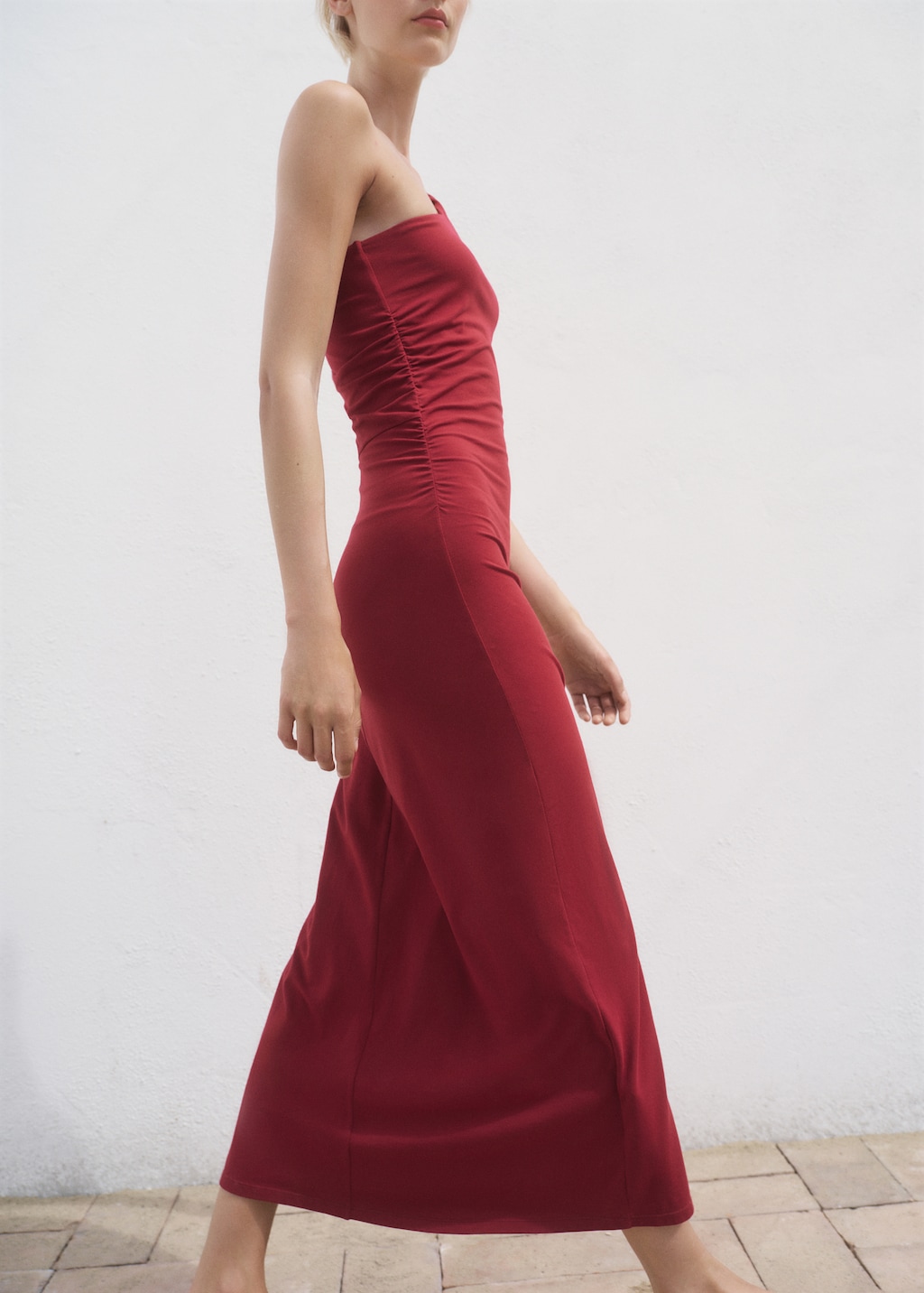 Asymmetrical dress with gathered strap - Women | MANGO Bosnia and ...