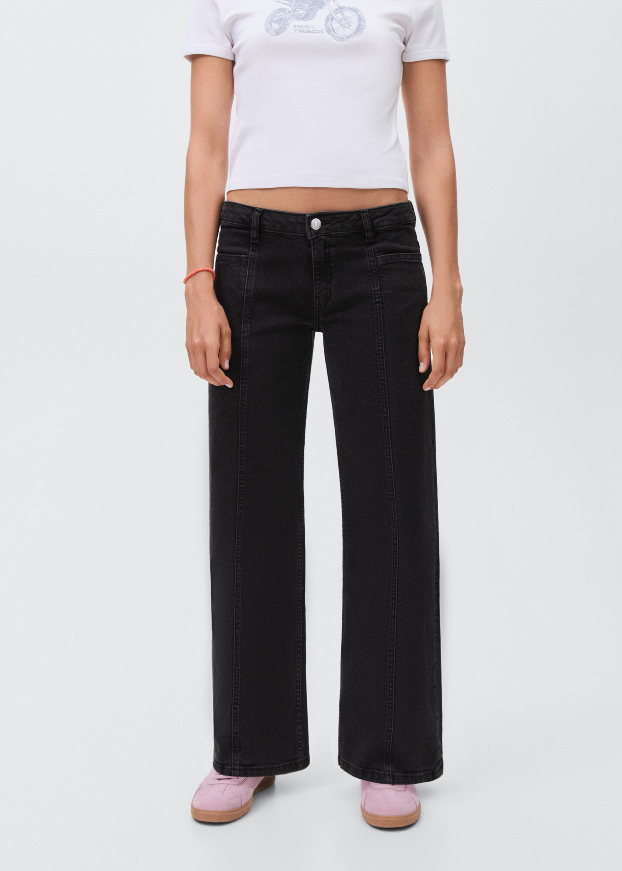 Jeans straight estrellas - Plano medio, Denim negro. Ref: 17012919-00.