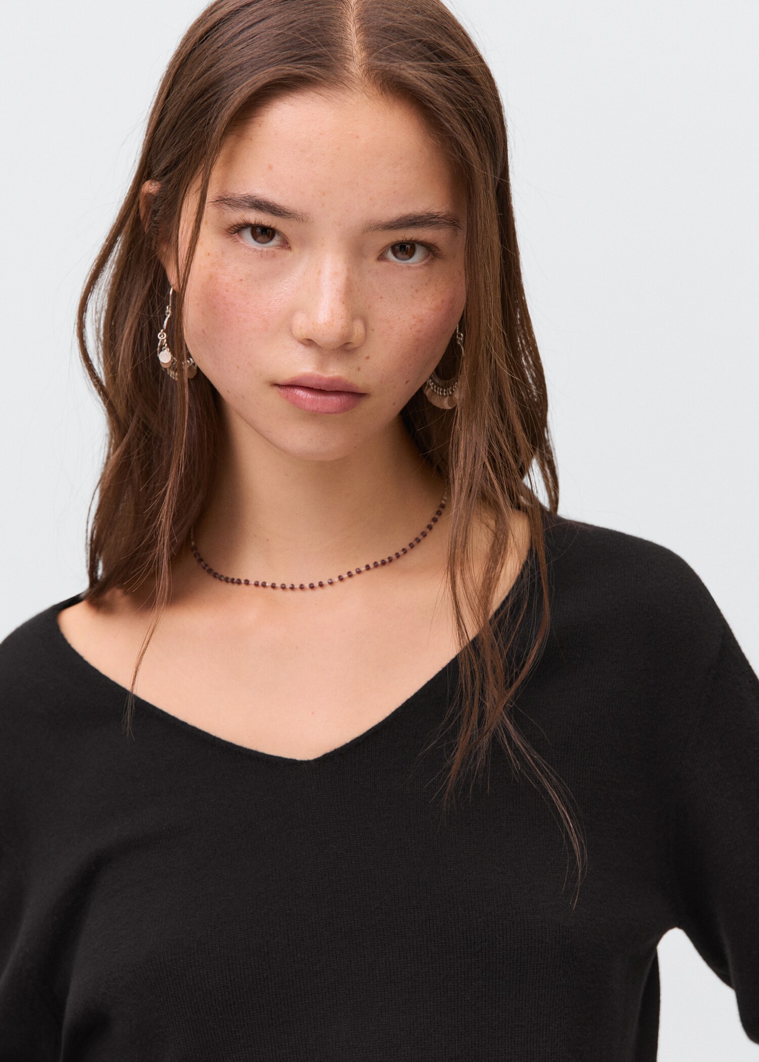 Pull en maille col en V uni - Détail de l'article 1