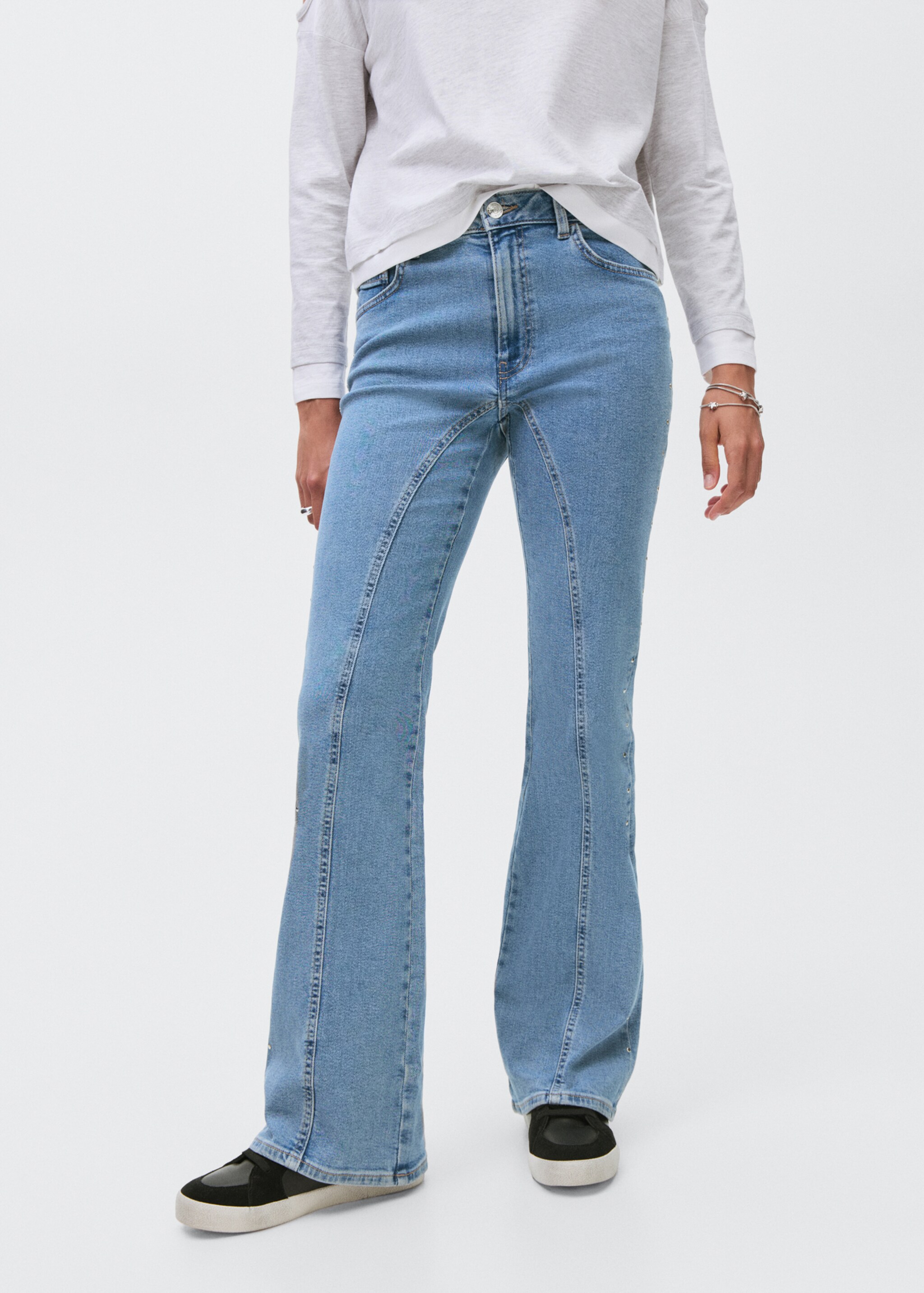 Decorative seam flared jeans - Medium plane, Light Blue. Ref: 17013281-00.