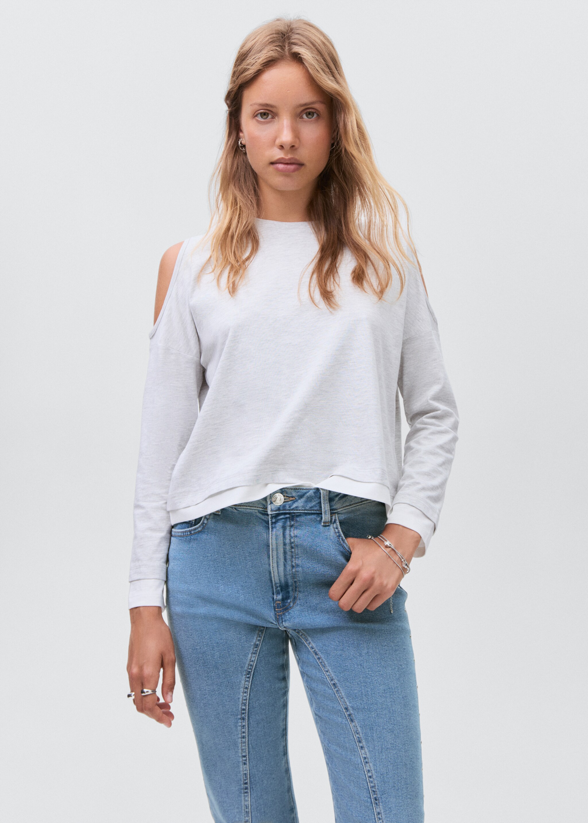 Decorative seam flared jeans - Details of the article 2, Light Blue. Ref: 17013281-00.