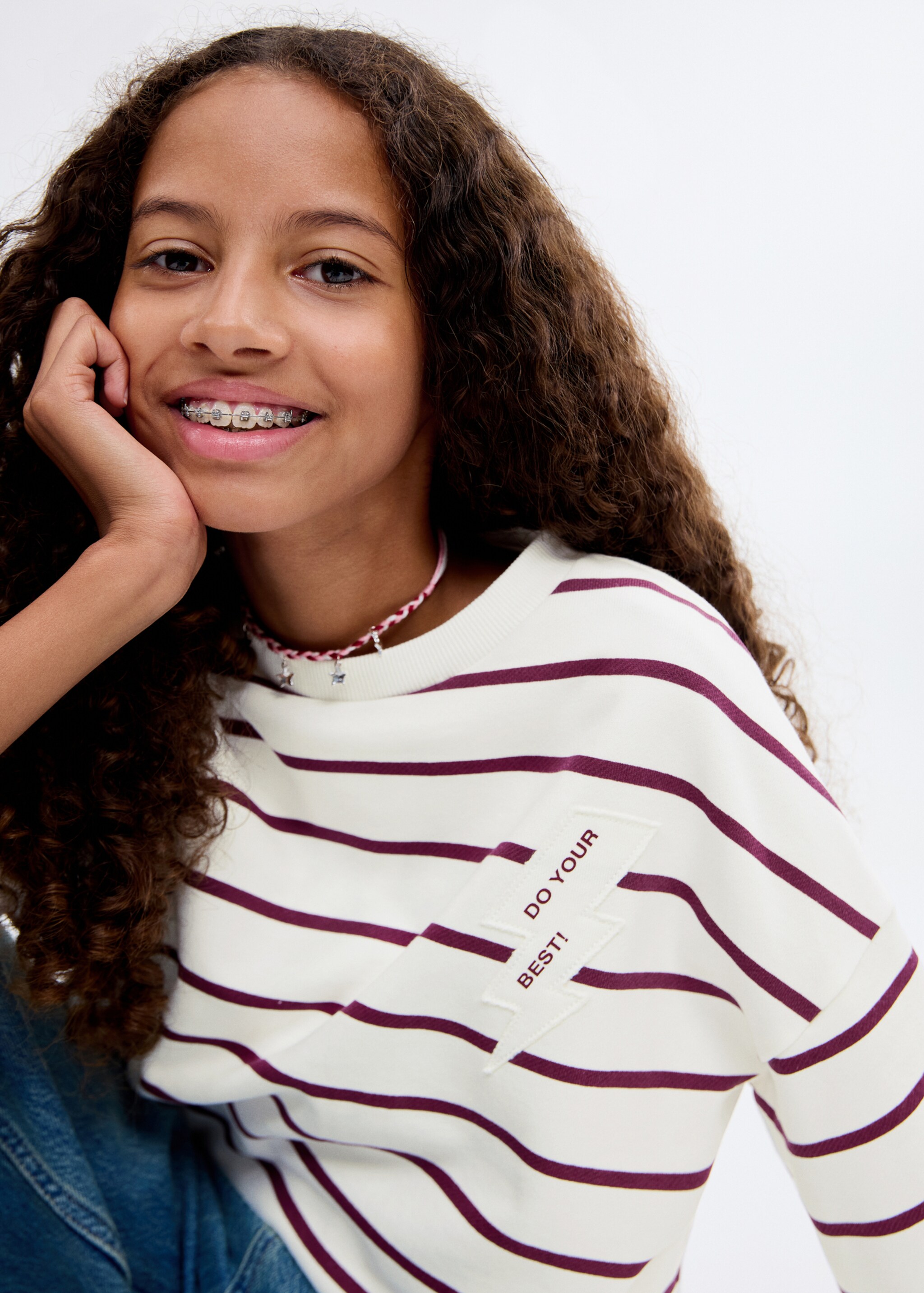 Embroidery striped sweatshirt - Medium plane, Maroon. Ref: 17013290-00.