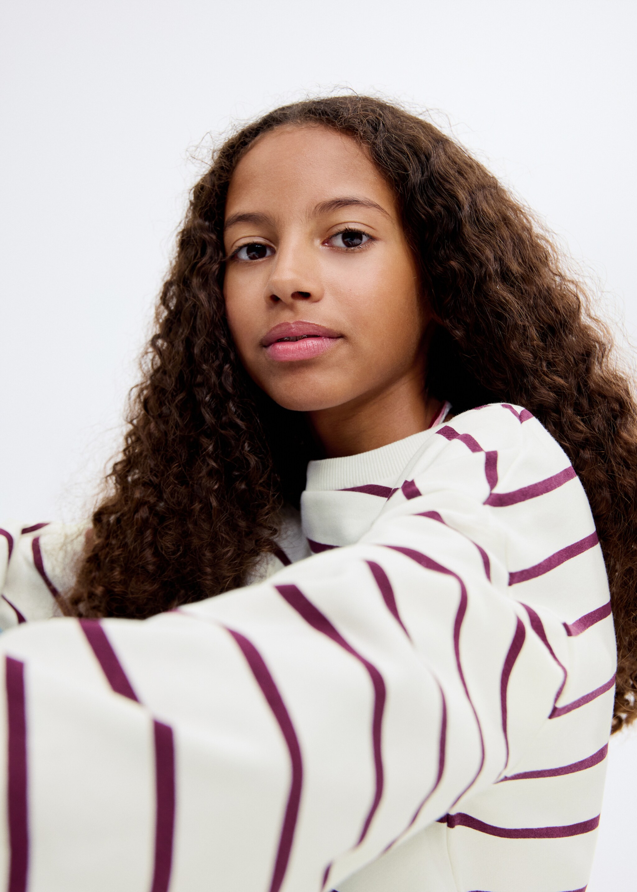 Embroidery striped sweatshirt - Details of the article 1, Maroon. Ref: 17013290-00.