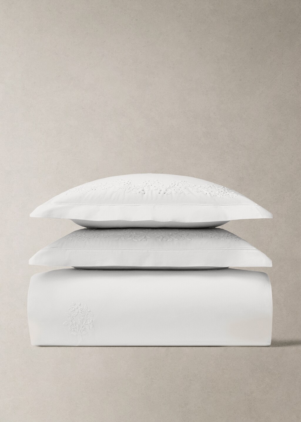 Percale cotton duvet cover with embroidered flowers for 180/200 cm bed