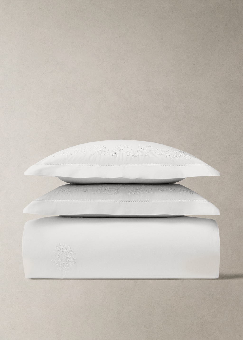 Percale cotton duvet cover with embroidered flowers for 180/200 cm bed