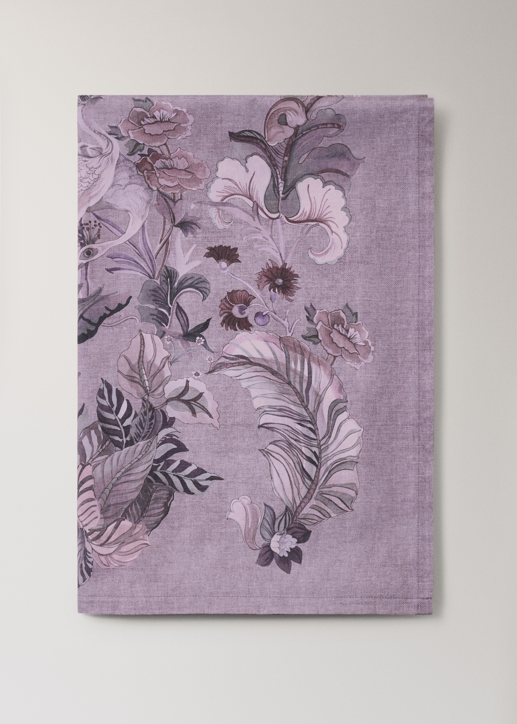 Cotton tablecloth with floral design for 2 to 4 diners - Details of the article 3, Plum. Ref: 17013332-00.