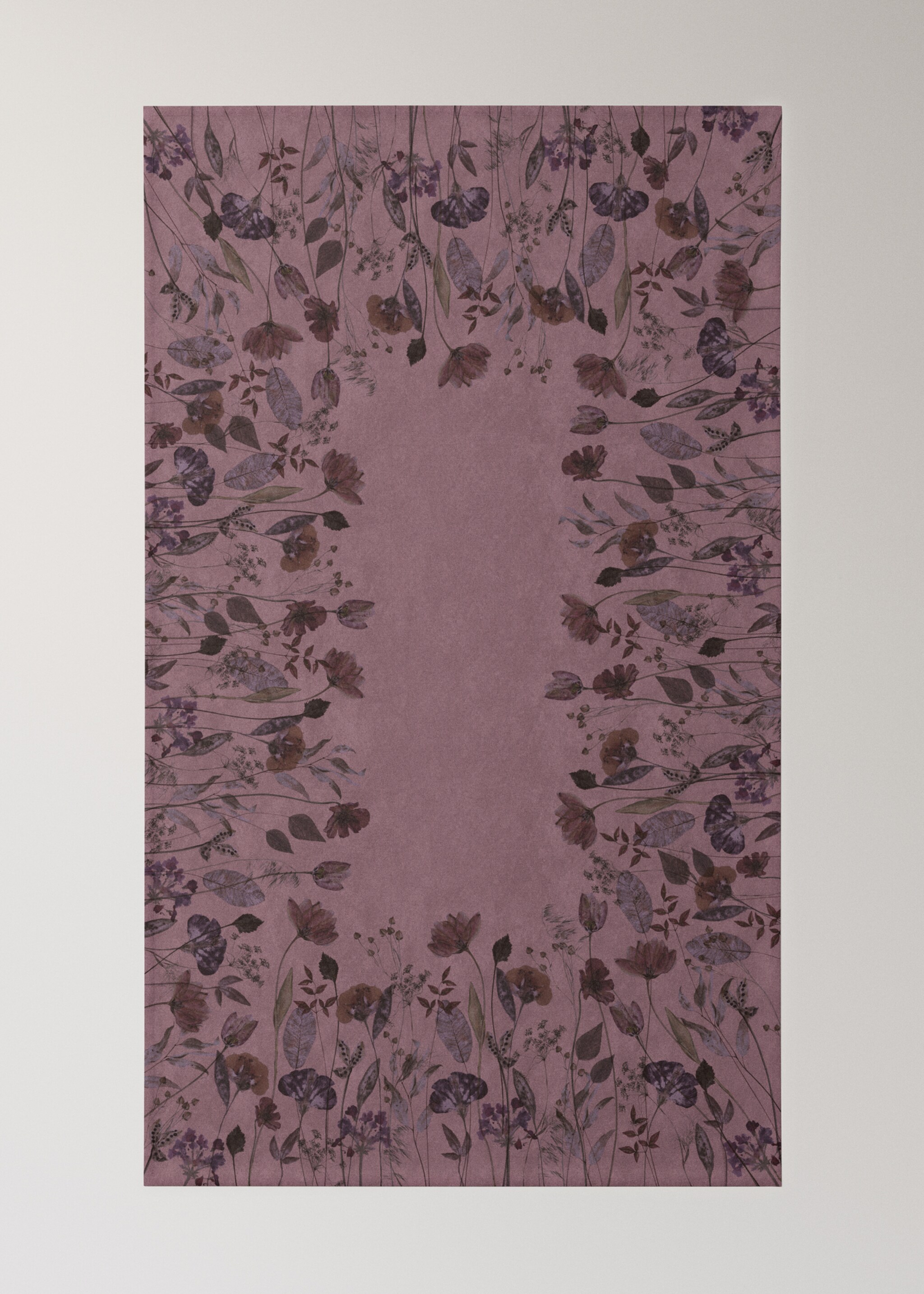Cotton linen floral-print tablecloth for 8 to 10 diners - Details of the article 1, Plum. Ref: 17013336-00.