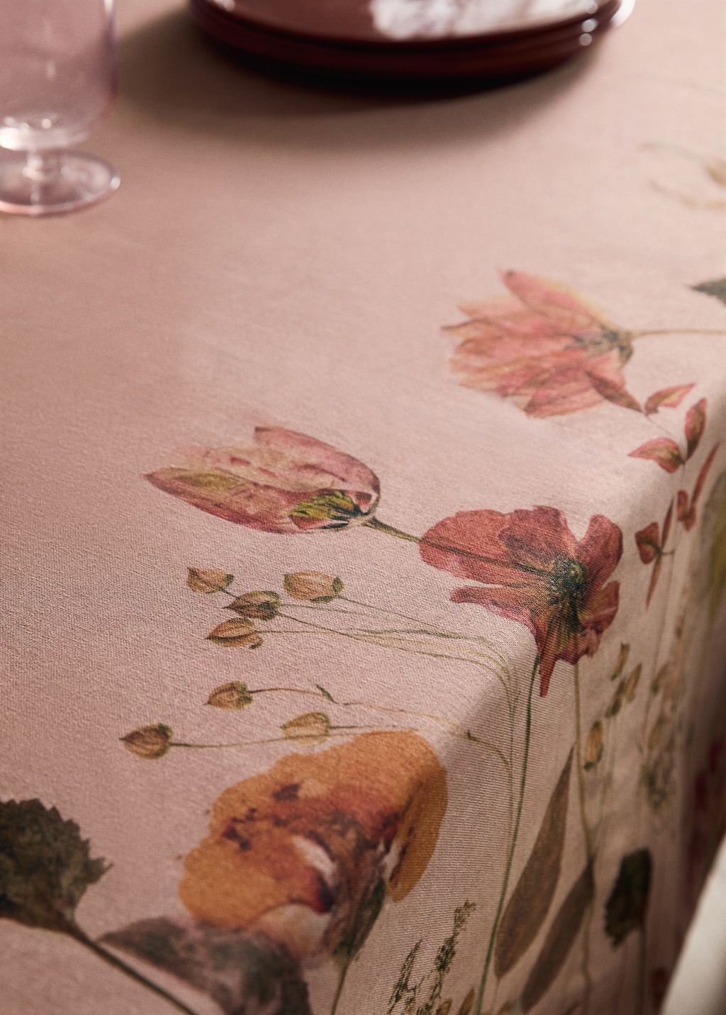 Cotton linen floral-print tablecloth for 10 diners