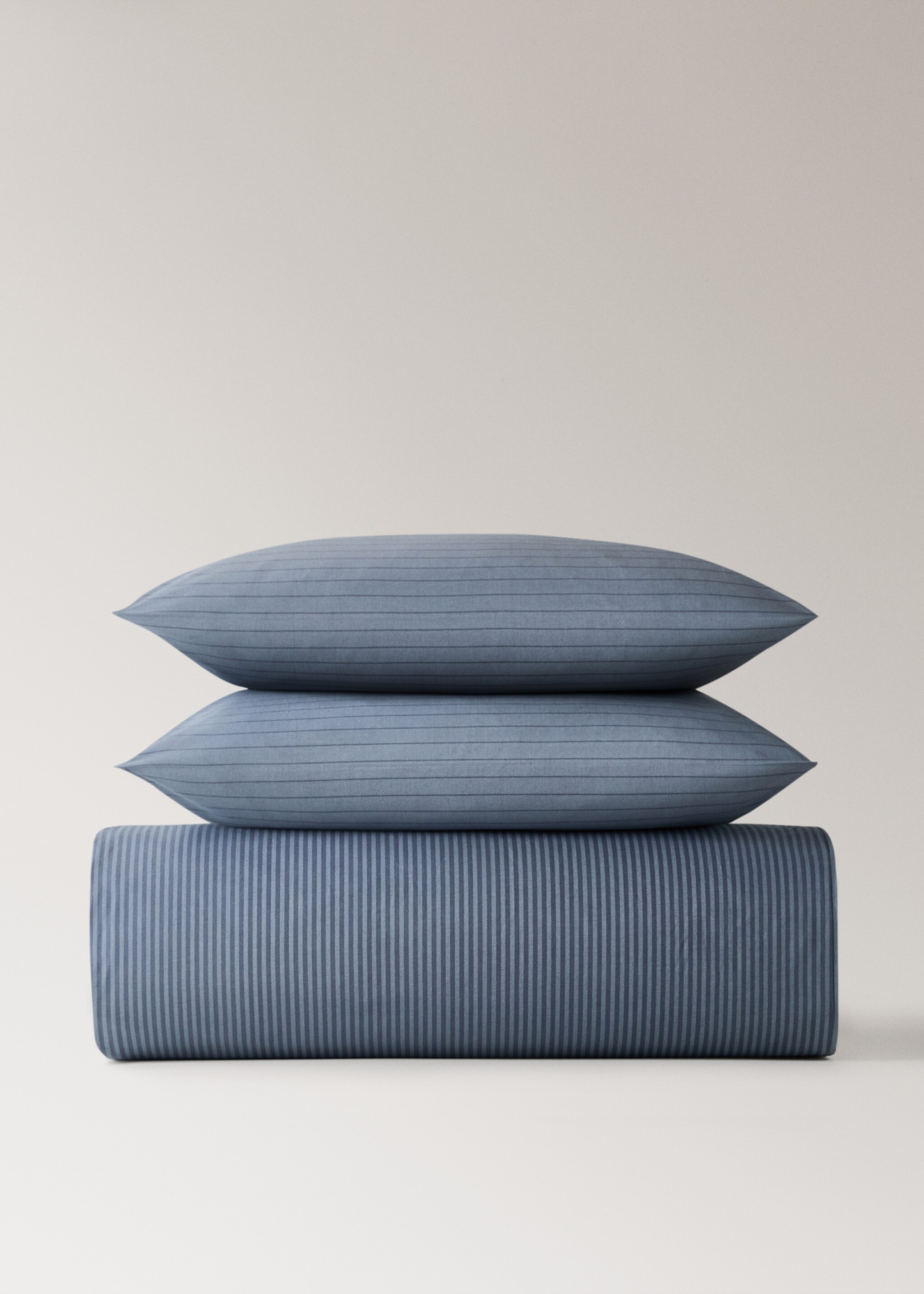 Reversible percale cotton striped duvet cover for 90 cm bed - Details of the article 4, Ink Blue. Ref: 17013822-00.