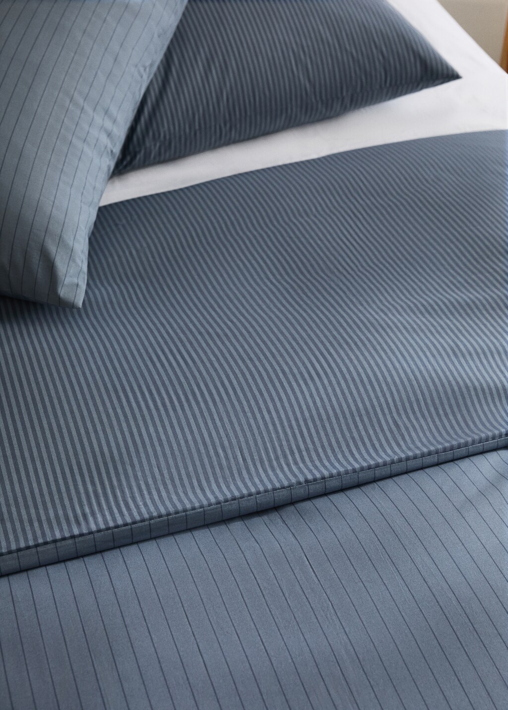 Reversible percale cotton striped duvet cover for 135/140 cm bed