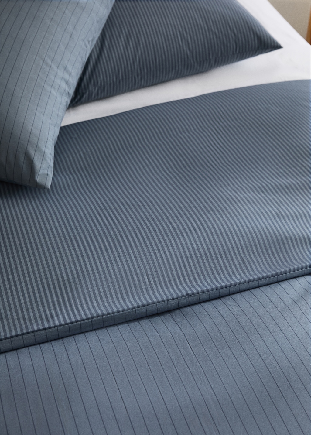 Reversible percale cotton striped duvet cover for 135/140 cm bed