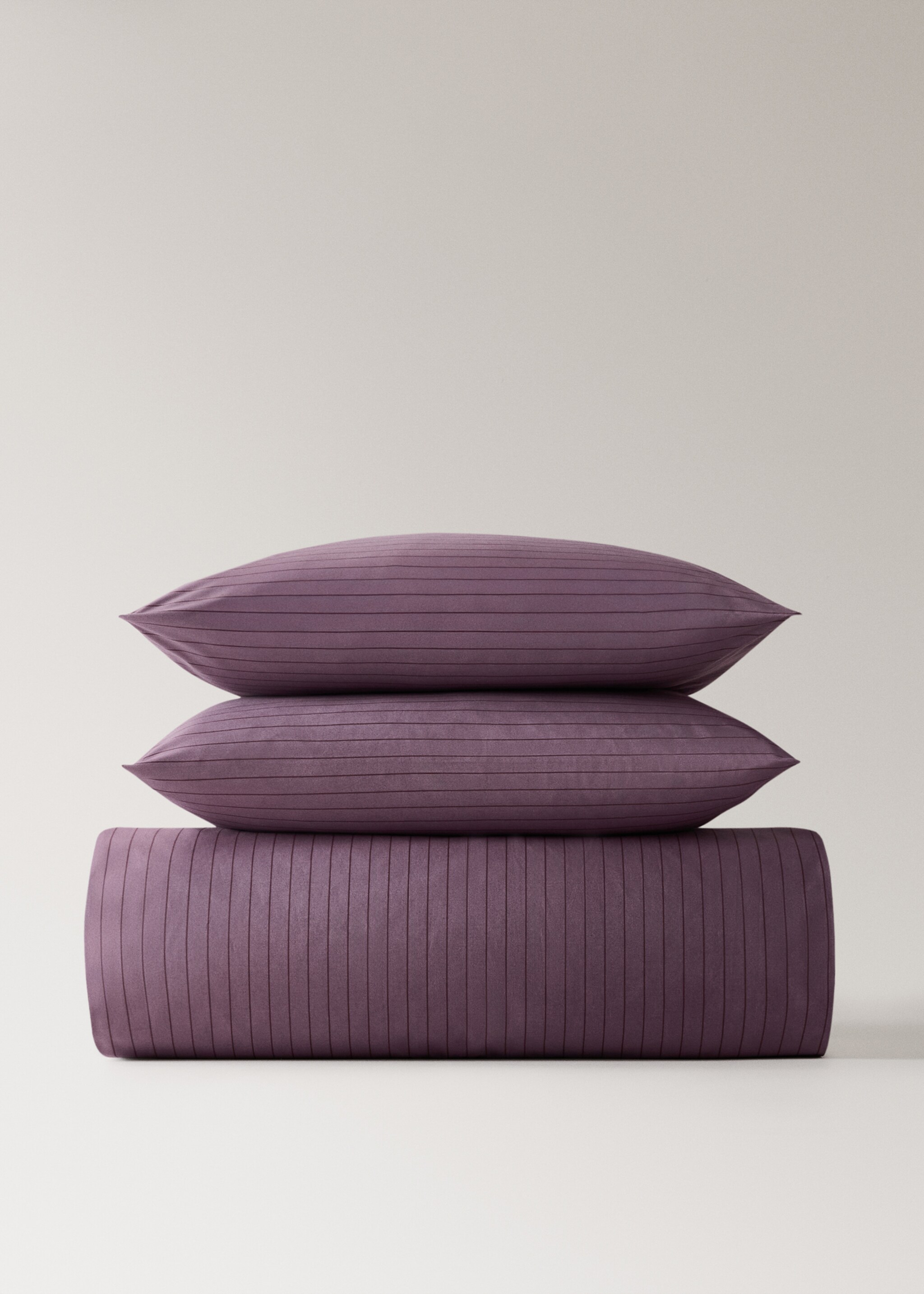 Reversible percale cotton striped duvet cover for 135/140 cm bed - Article without model, Plum. Ref: 17013823-00.