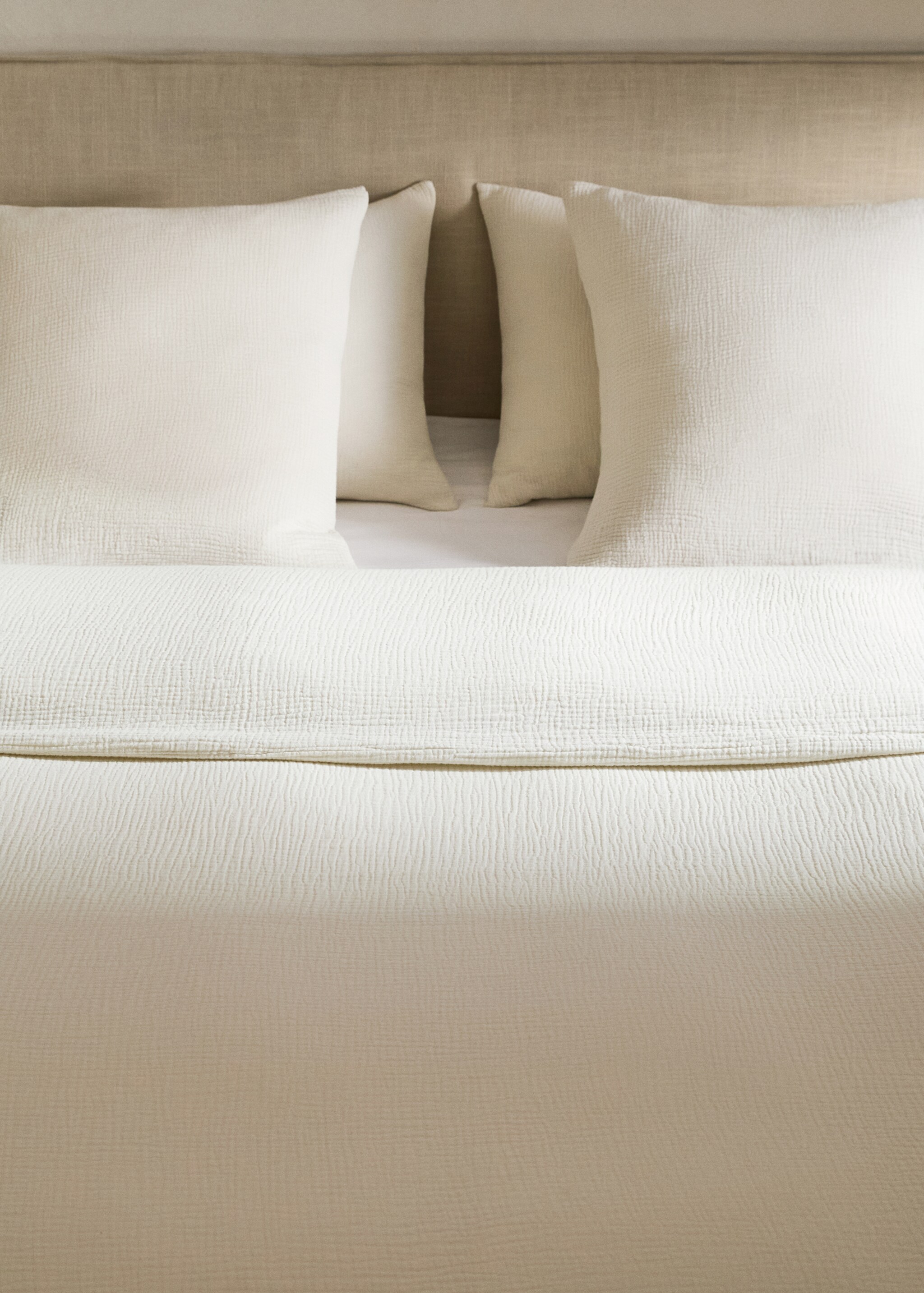 Cotton gauze duvet cover single bed - Details of the article 7, Ivory White. Ref: 17013829-00.