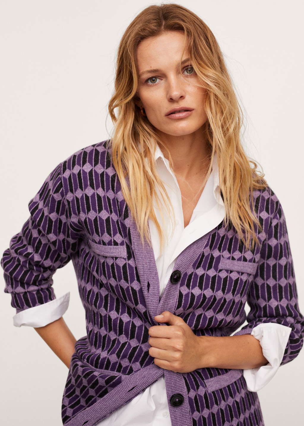 Geometric print knit cardigan
