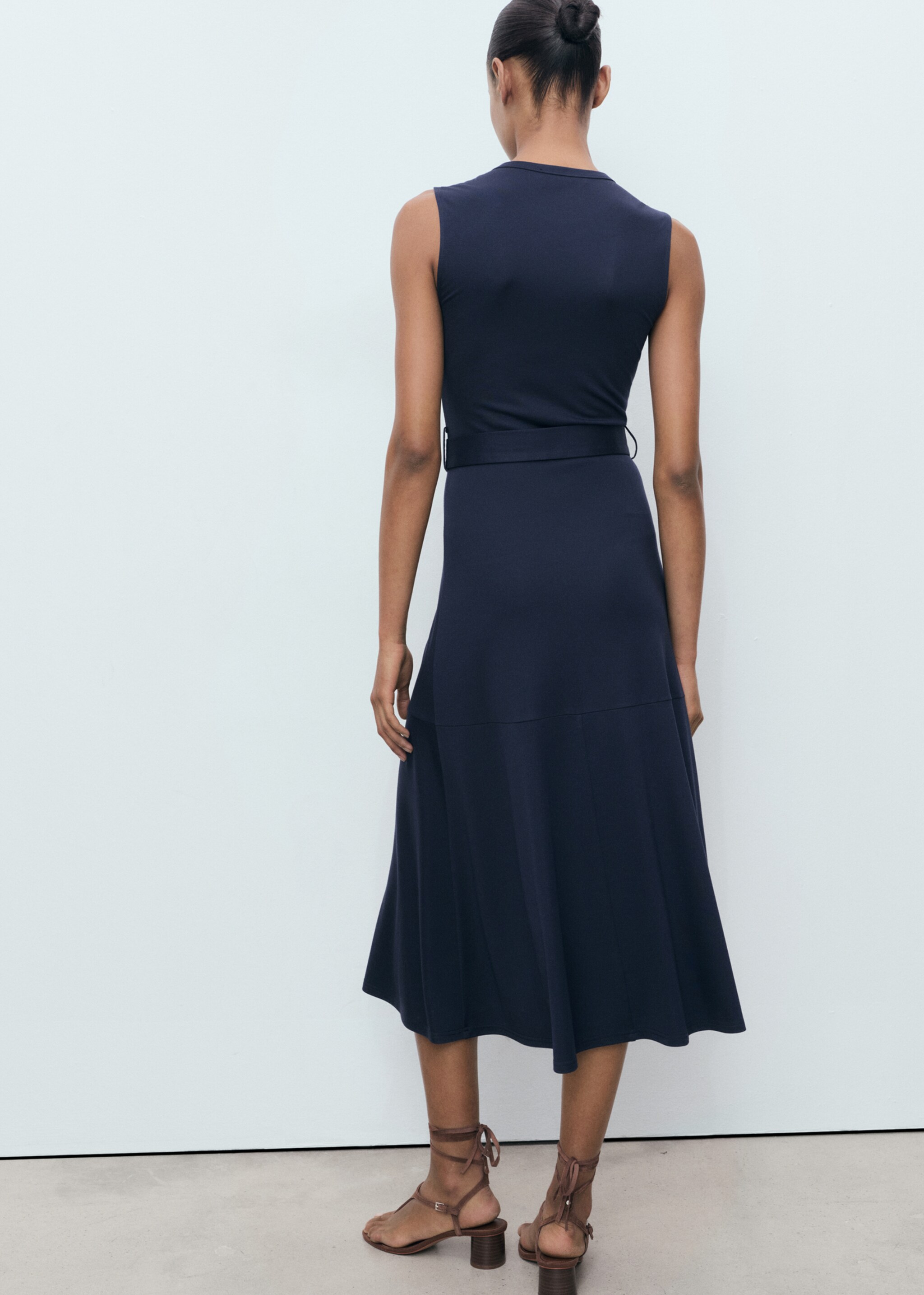 Belt midi dress - Reverse of the article, Navy. Ref: 17014079-00.