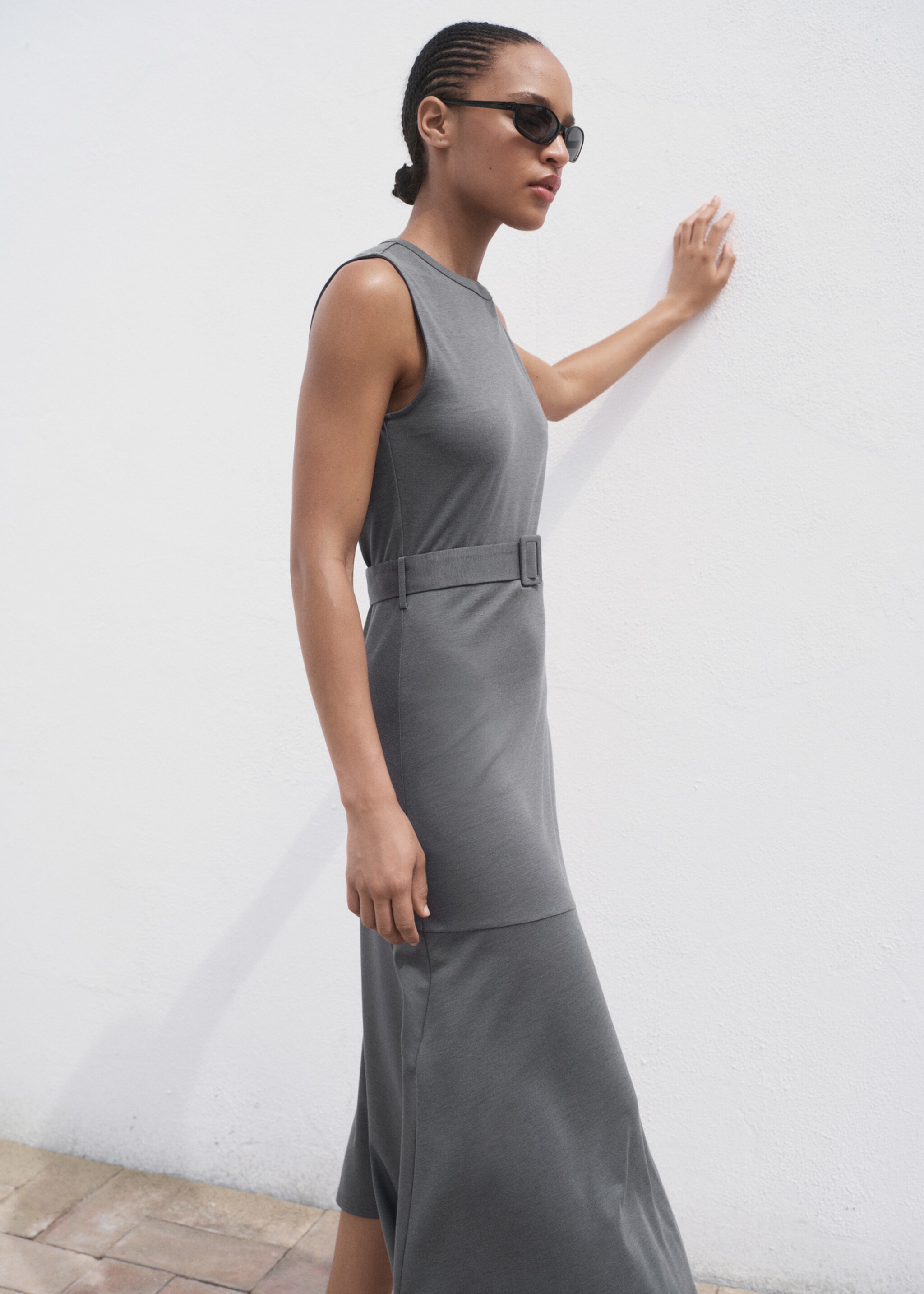 Belt midi dress - Details of the article 2, Medium Heather Grey. Ref: 17014079-00.