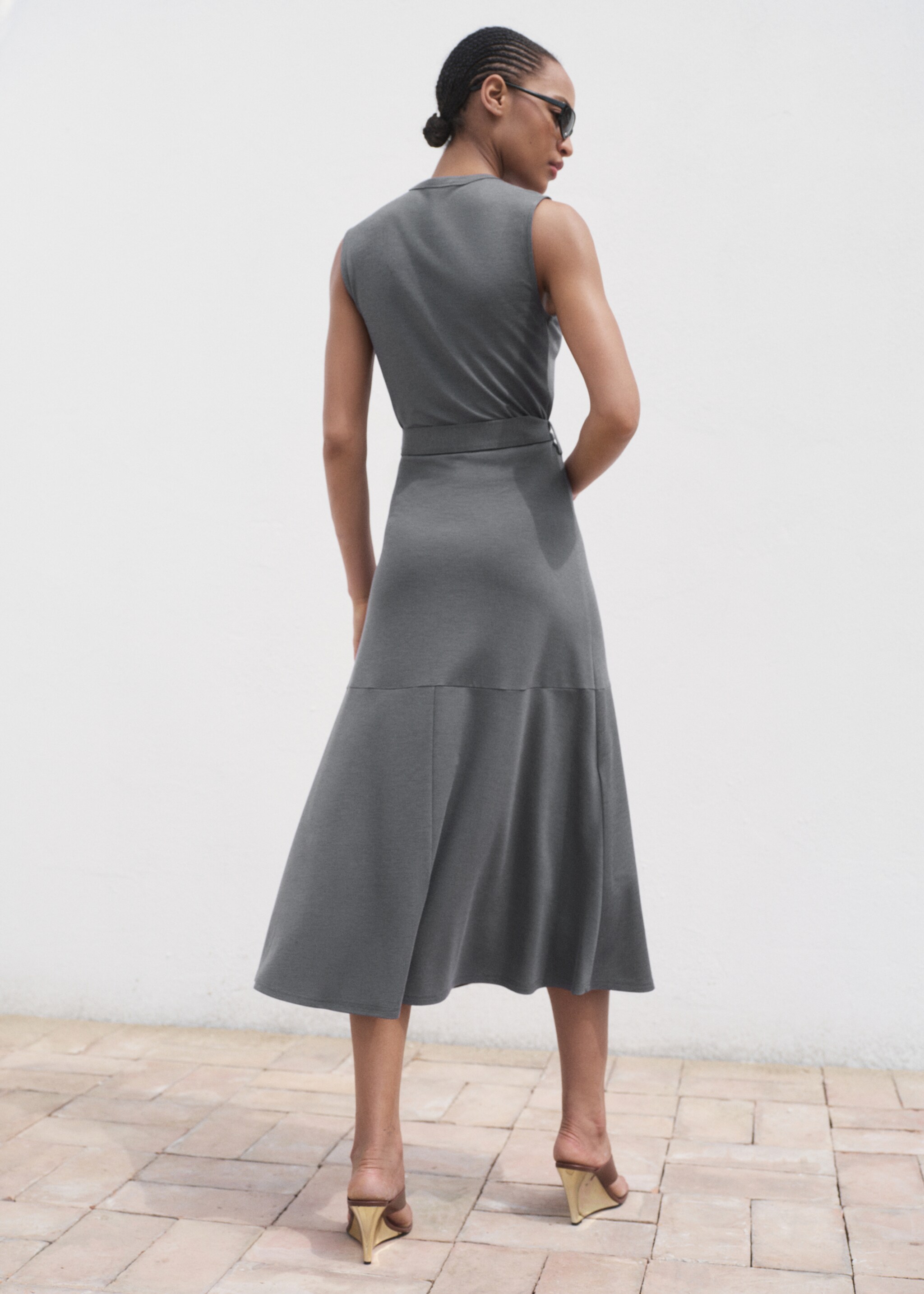 Belt midi dress - Reverse of the article, Medium Heather Grey. Ref: 17014079-00.