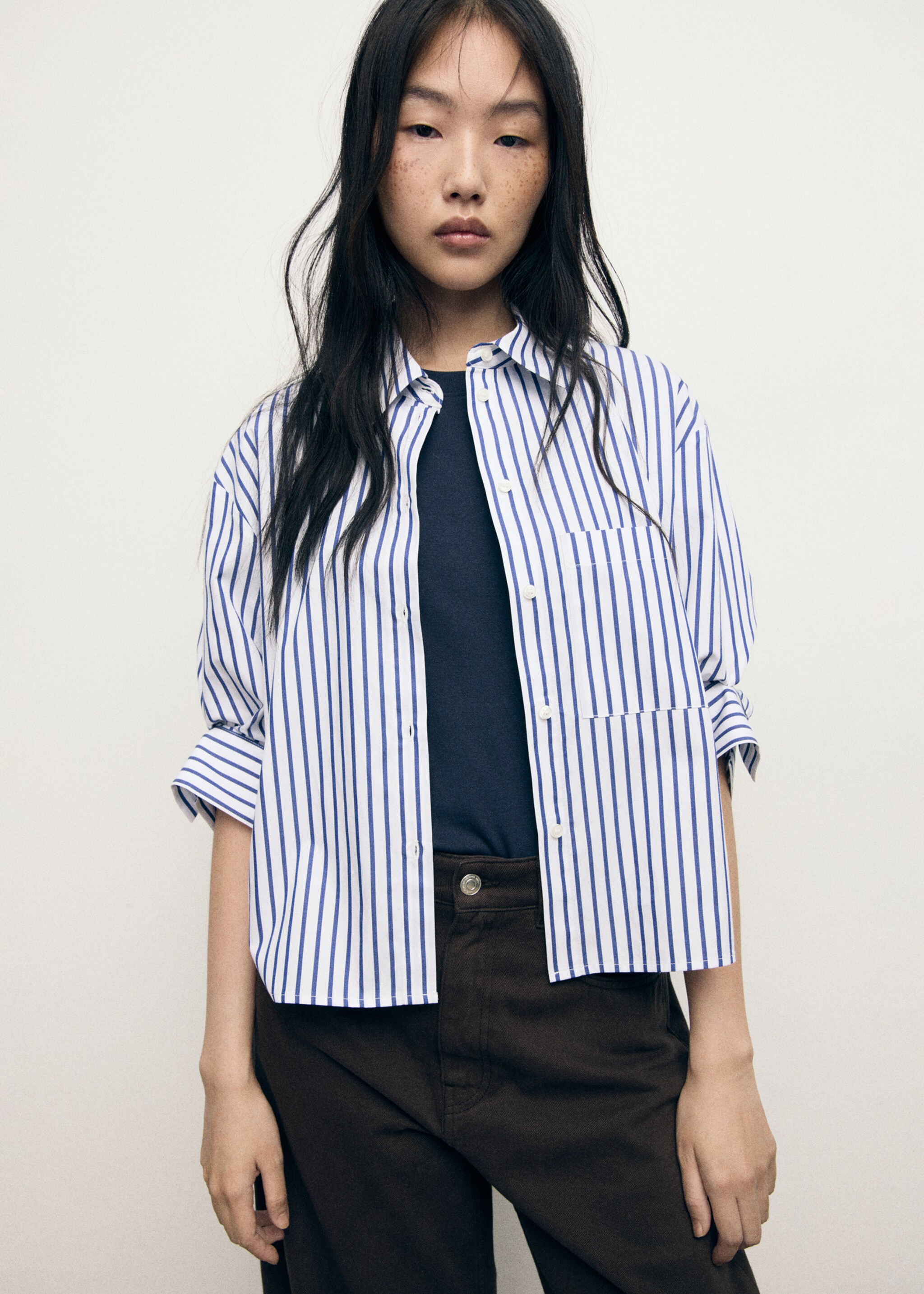 Striped cropped shirt - Medium plane, Sky Blue. Ref: 17014083-00.