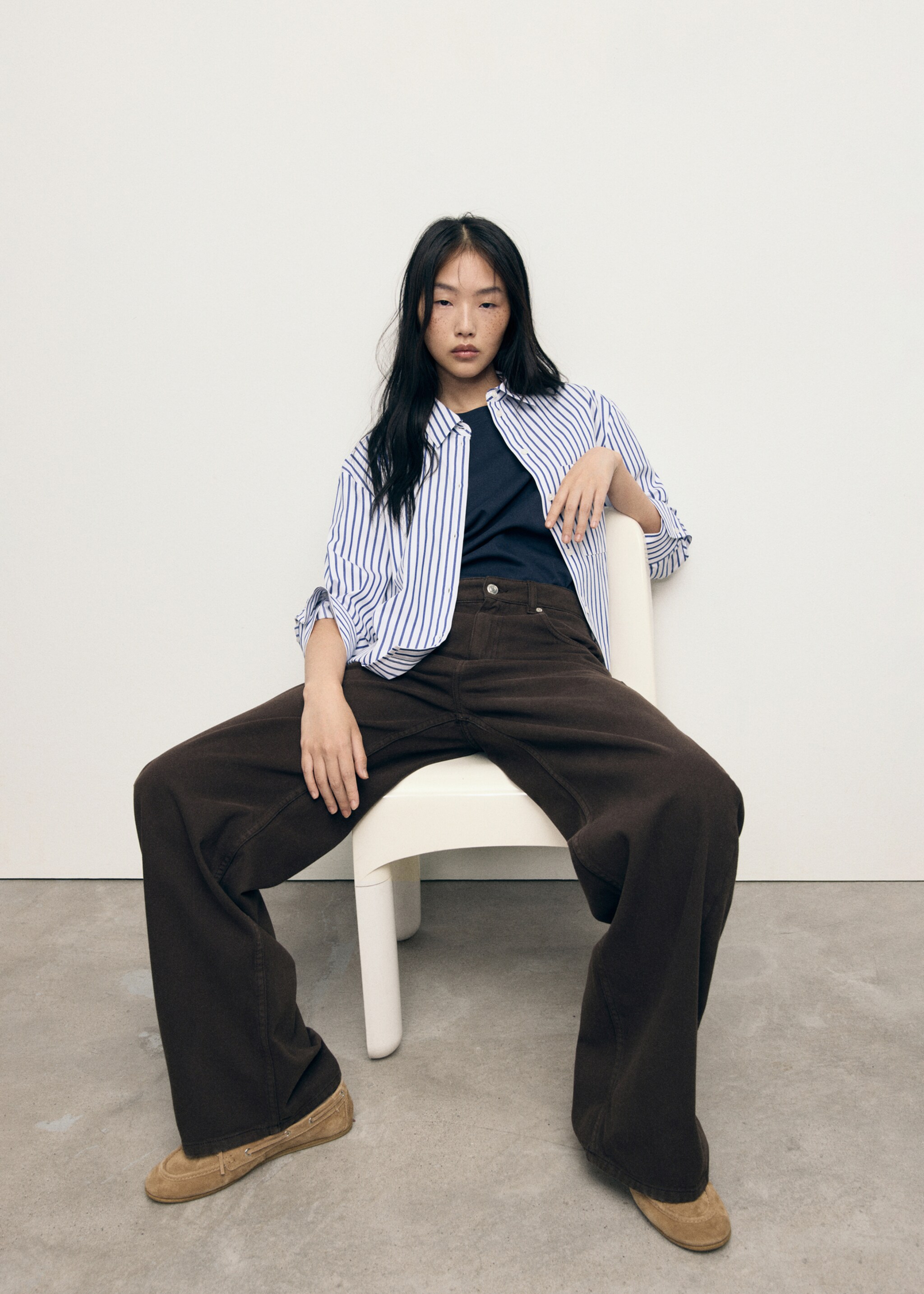 Striped cropped shirt - Details of the article 2, Sky Blue. Ref: 17014083-00.