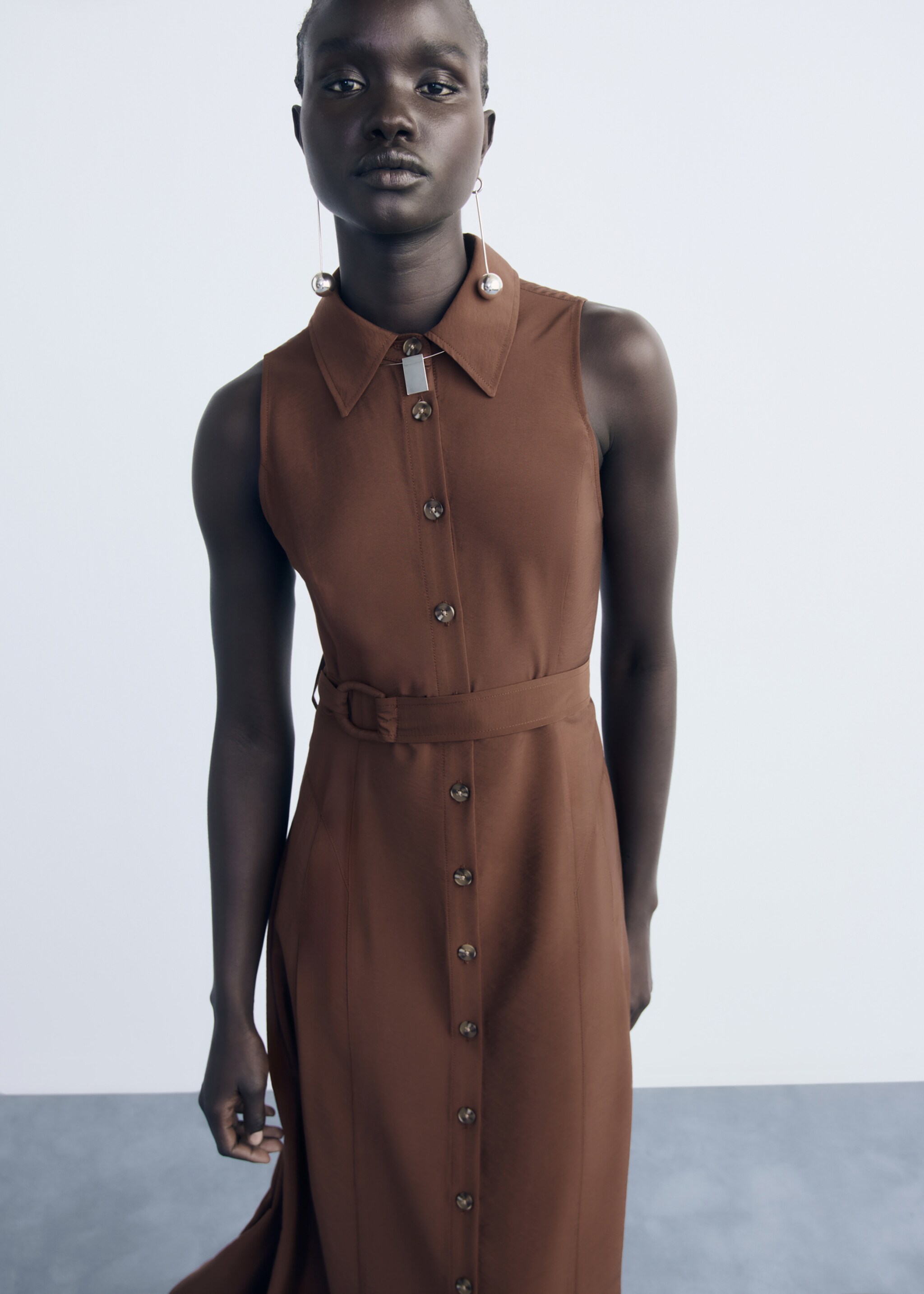 Belt shirt dress - Medium plane, Brown. Ref: 17014085-00.