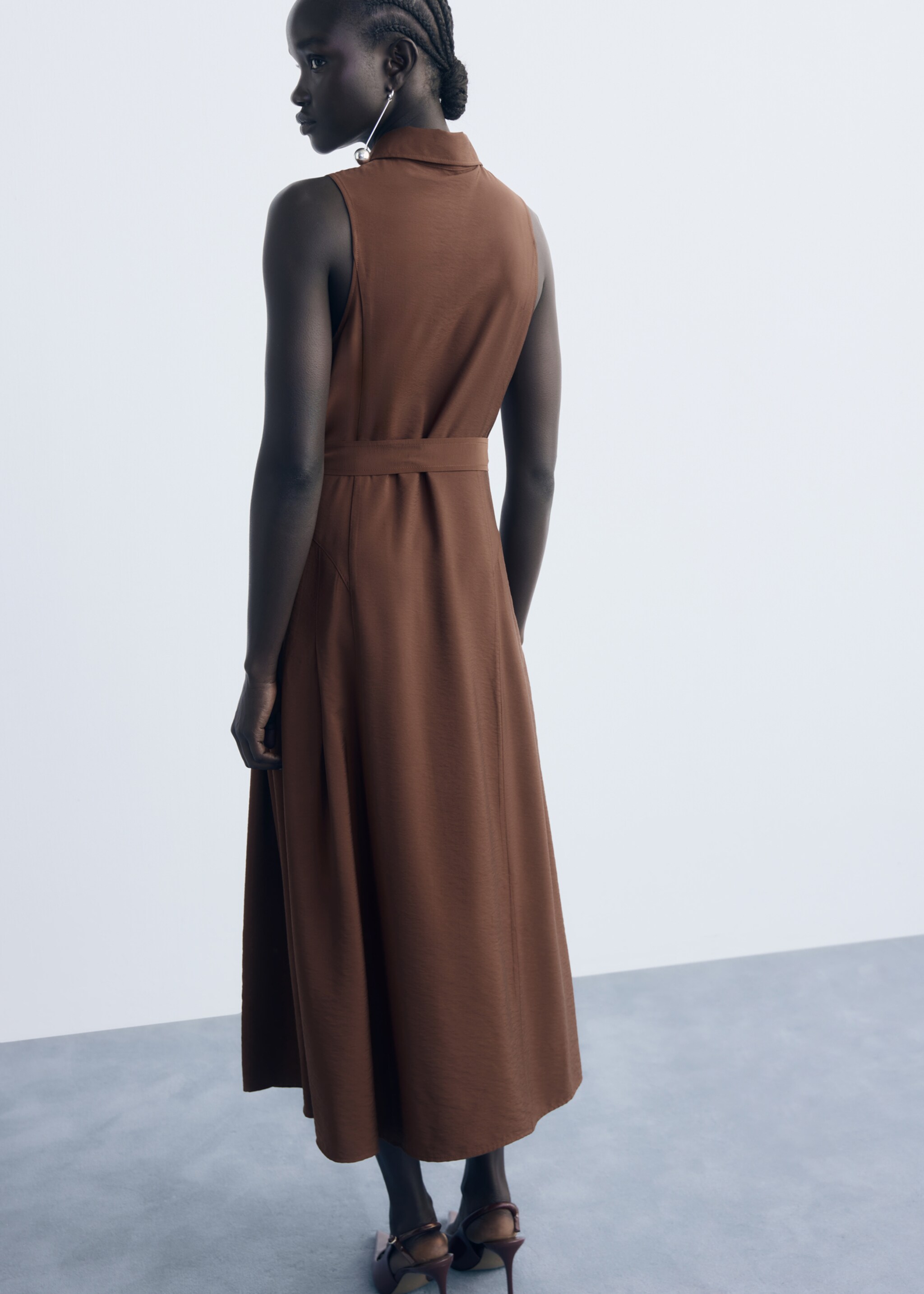 Belt shirt dress - Reverse of the article, Brown. Ref: 17014085-00.