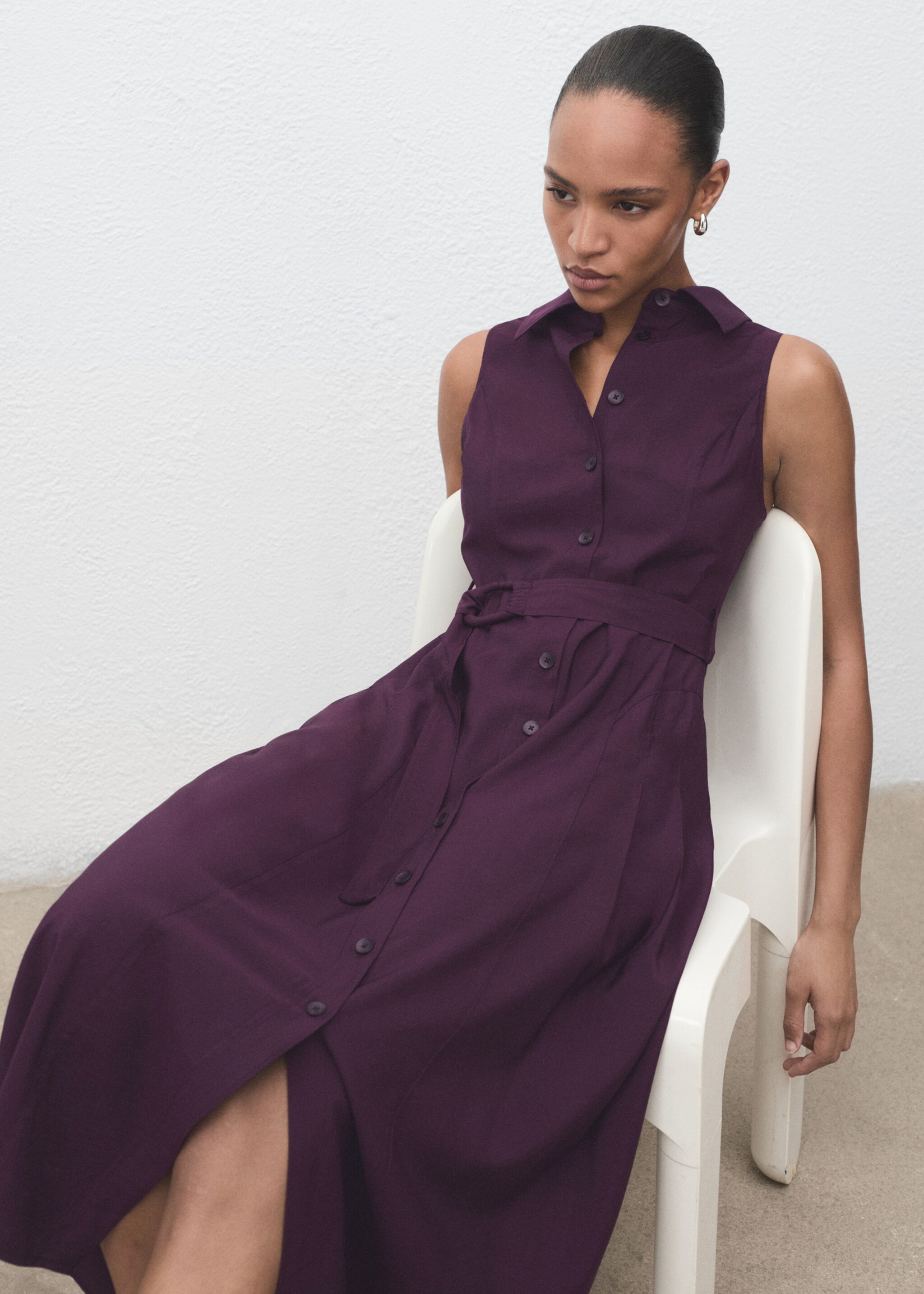 Belt shirt dress - Details of the article 2, Purple. Ref: 17014085-00.