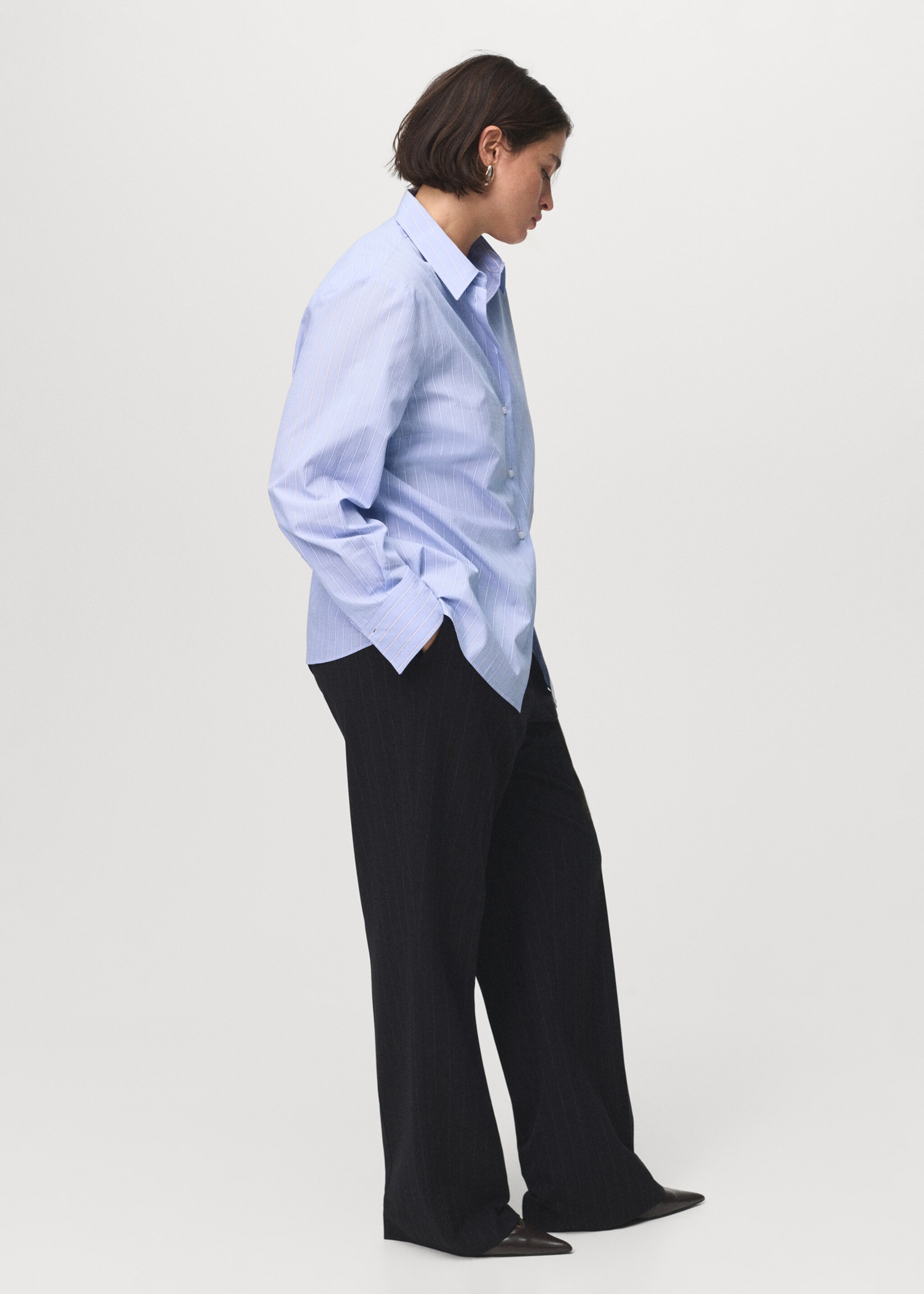 Cotton and lyocell blend straight shirt - Details of the article 3, Sky Blue. Ref: 17014088-00.
