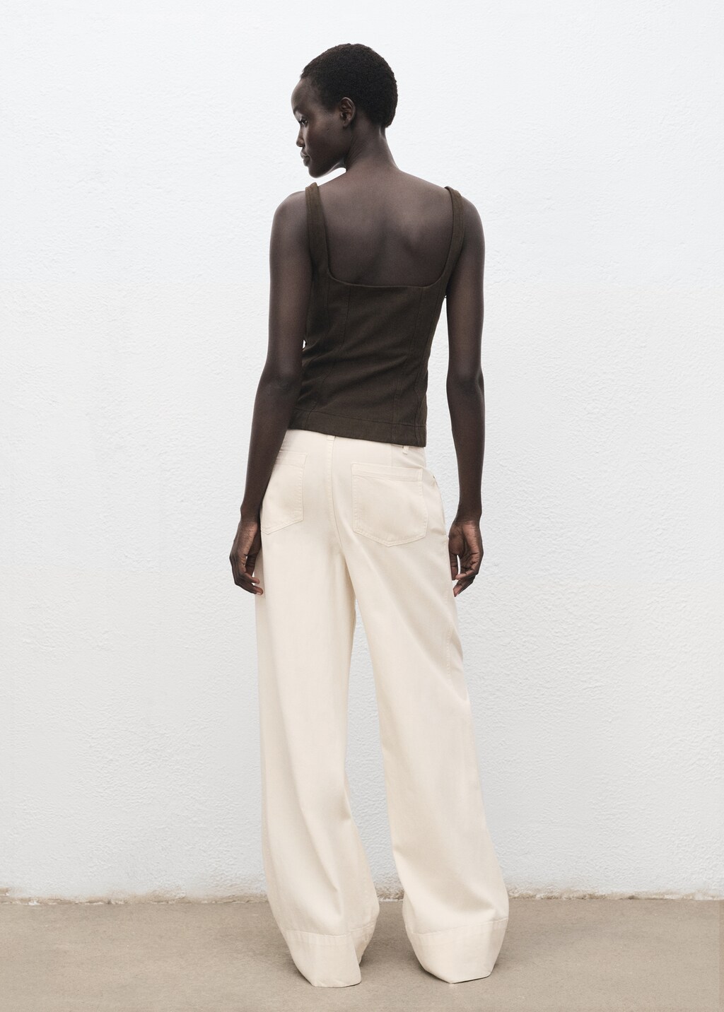 Wide leg denim pants with stitching