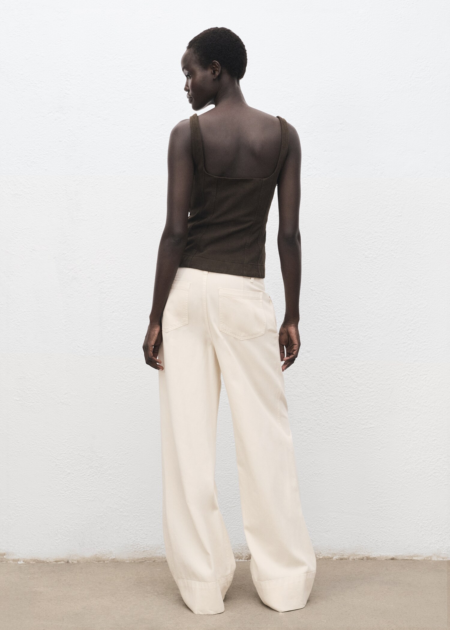 Wide leg denim pants with stitching - Reverse of the article