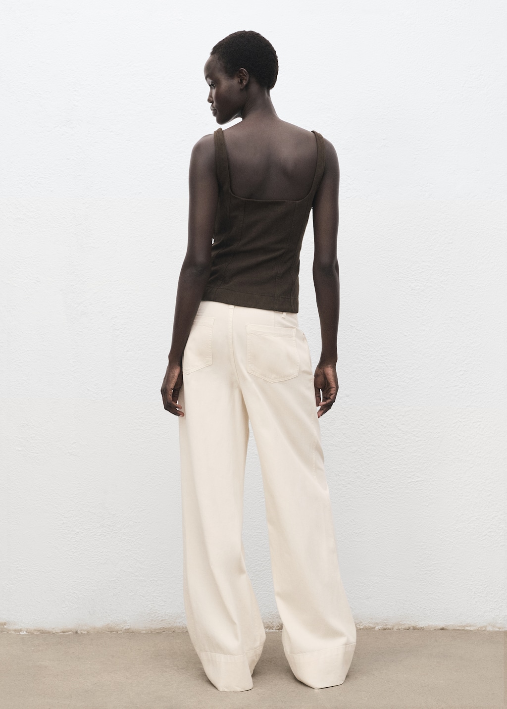 Wide leg denim pants with stitching