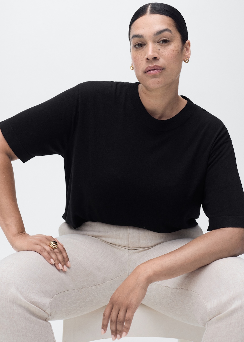 Mango Short-sleeved fine-knit sweater